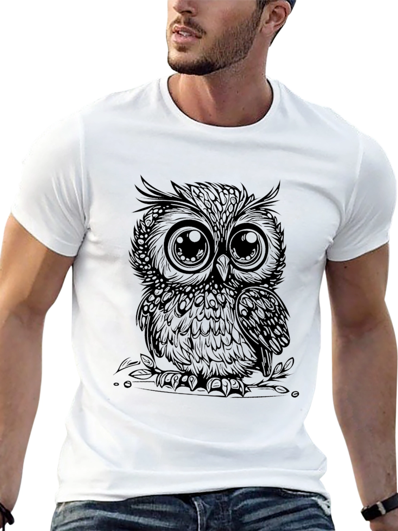 Mens Black Owl Graphic Tee