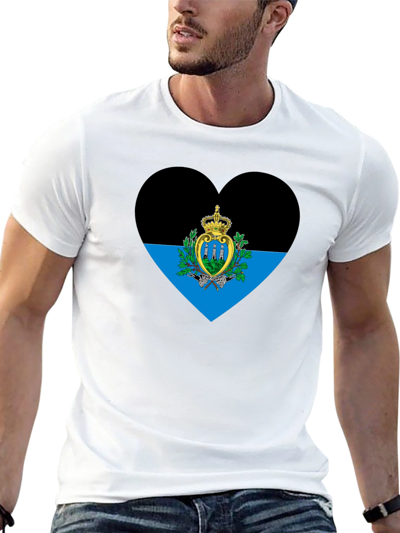 San Marino Flag Heart T-Shirt - Black Cotton Tee
