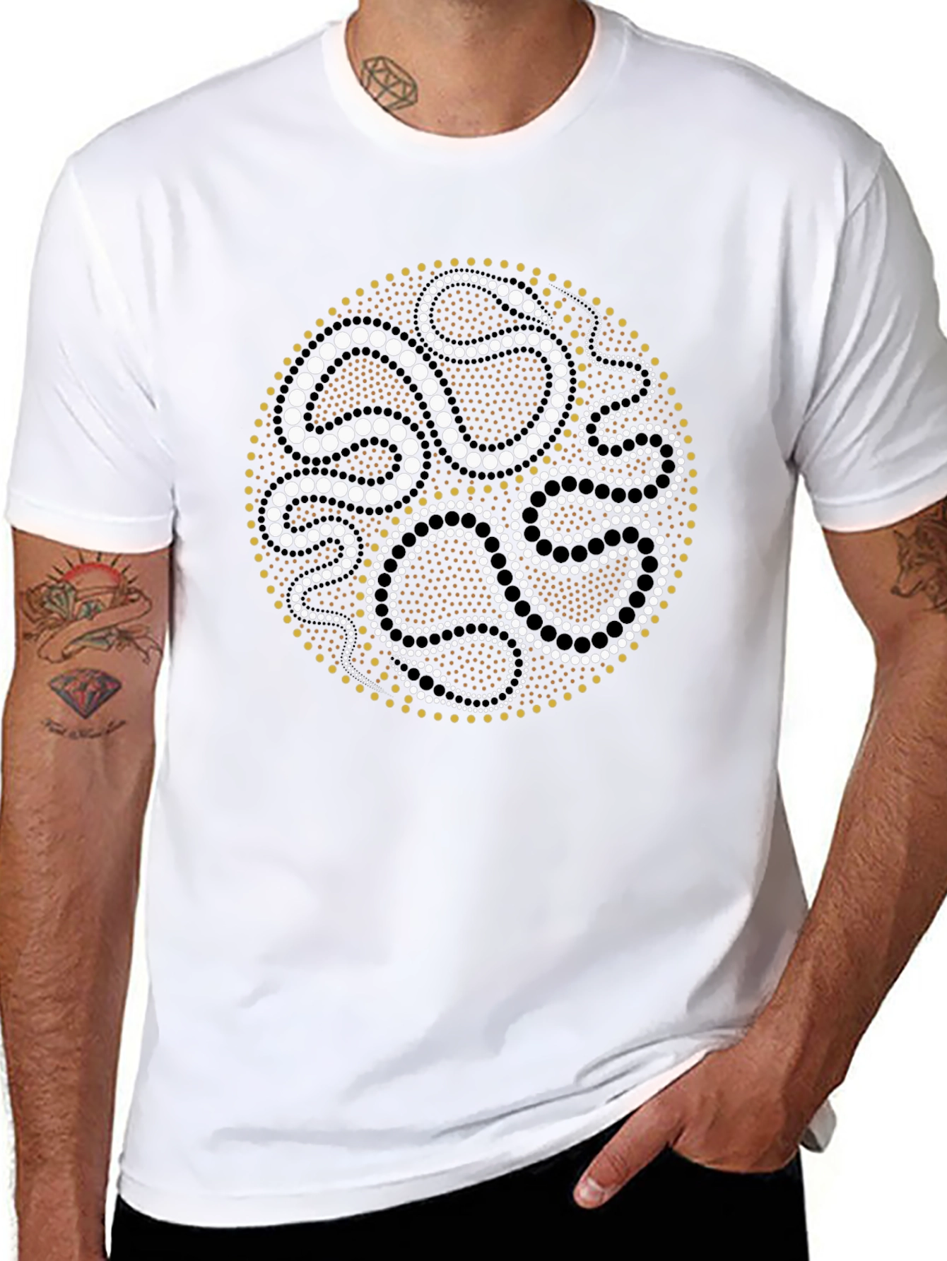 Black Tee with Aboriginal Dot Art Design