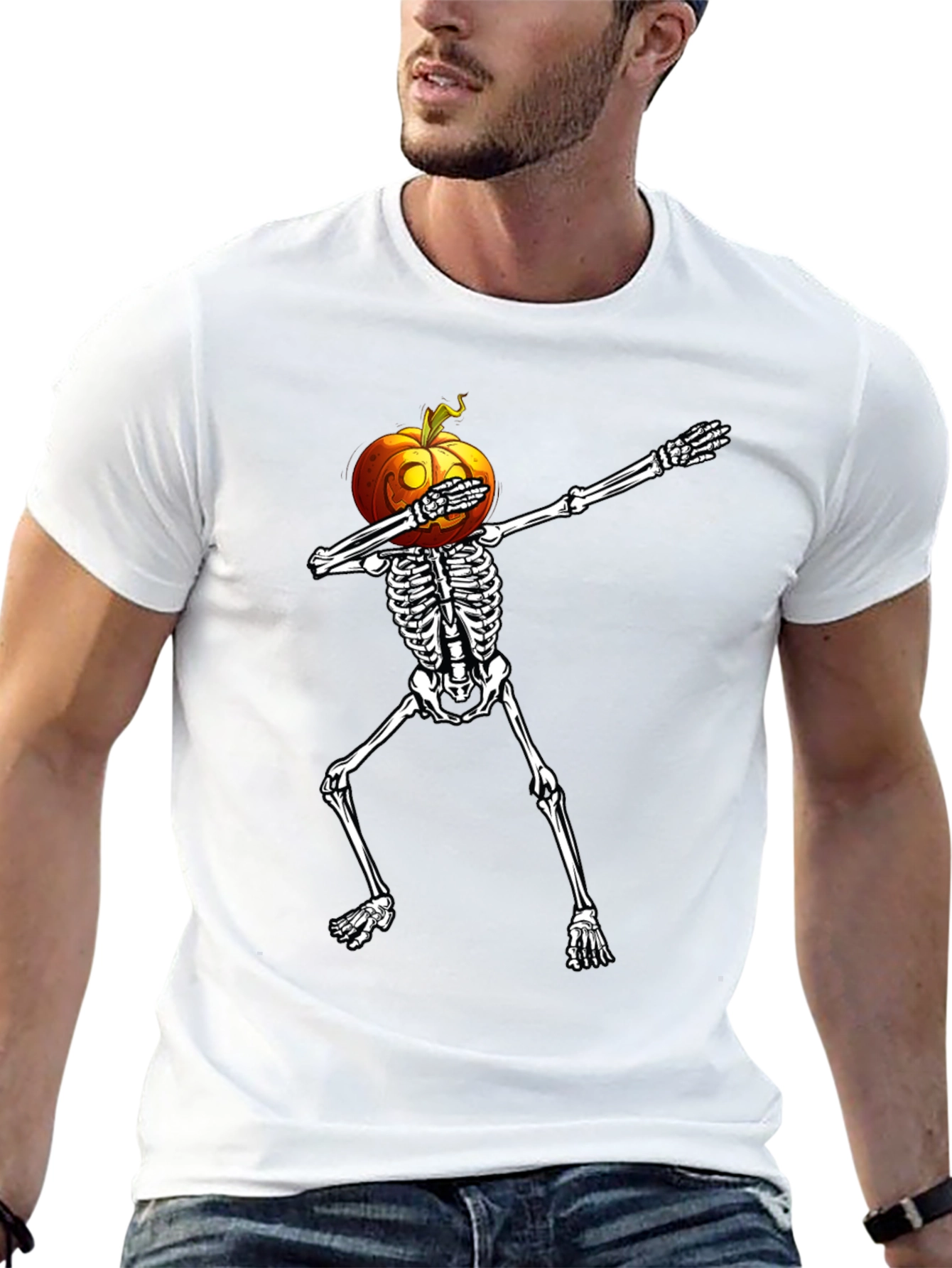 Halloween Pumpkin Skeleton Dab T-Shirt