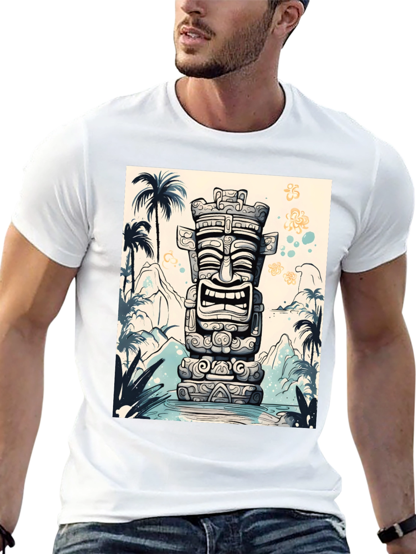 Tropical Tiki Totem Graphic Tee - Island Style