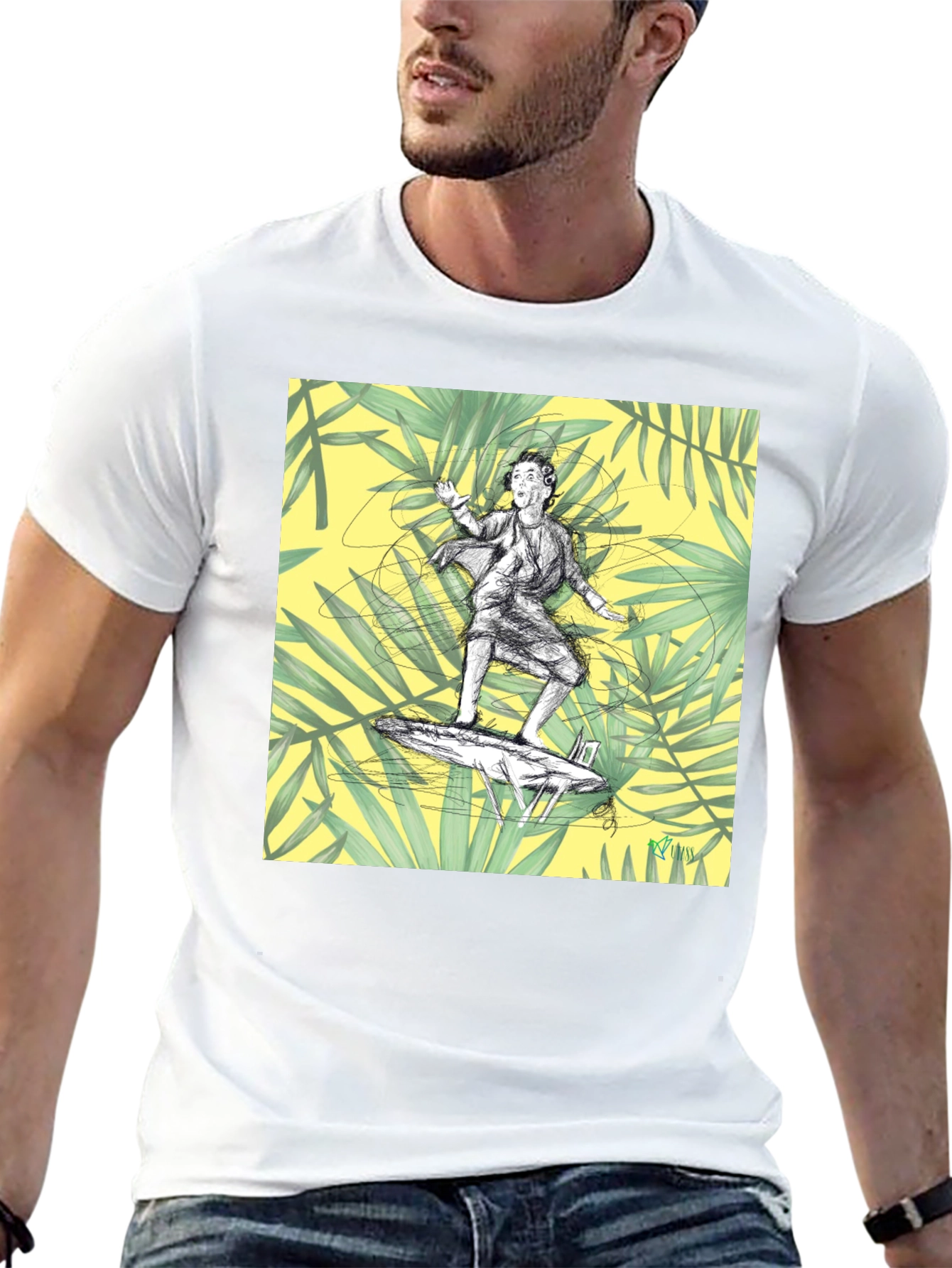 Surfing Graphic Tee - Black Cotton T-Shirt