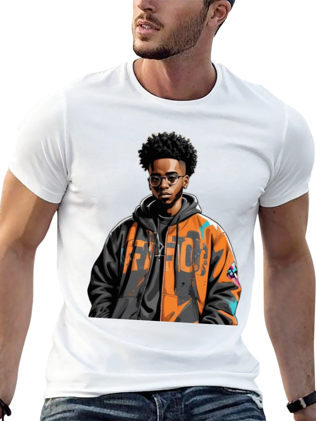 Stylish Black T-Shirt with Urban Art Design