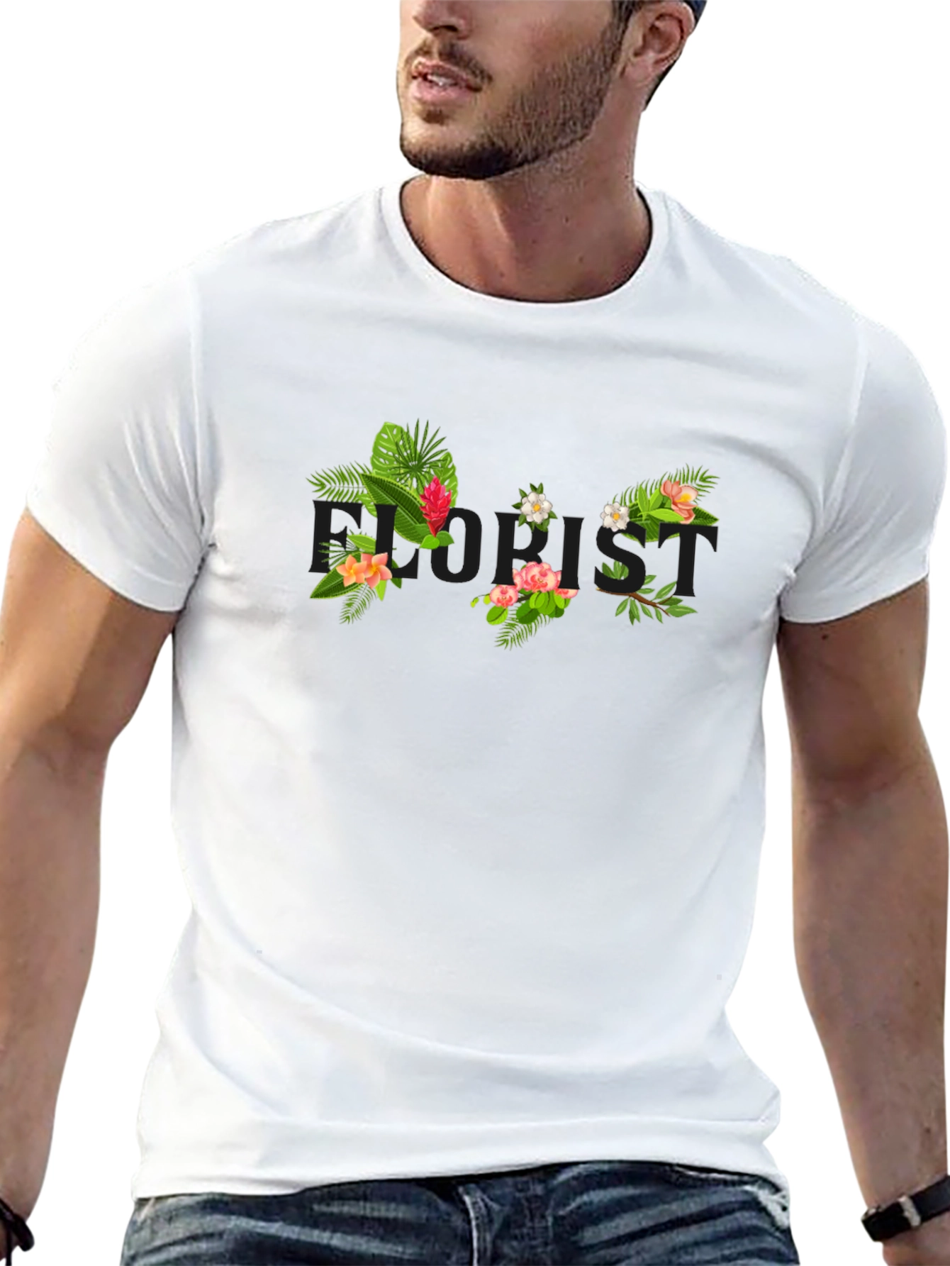 Tropical Floral Print Black T-Shirt