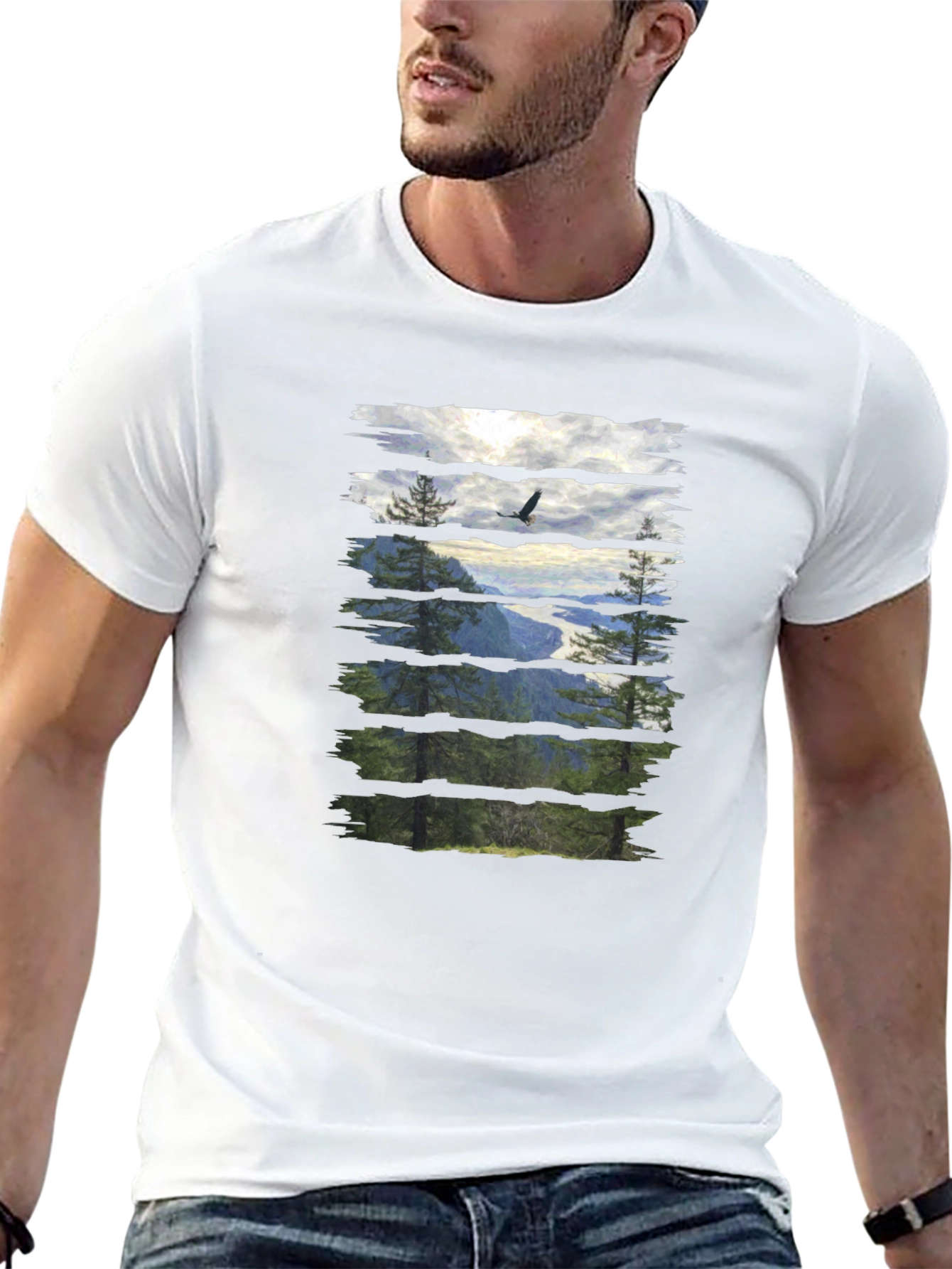Nature View Graphic Tee - Black Cotton T-Shirt