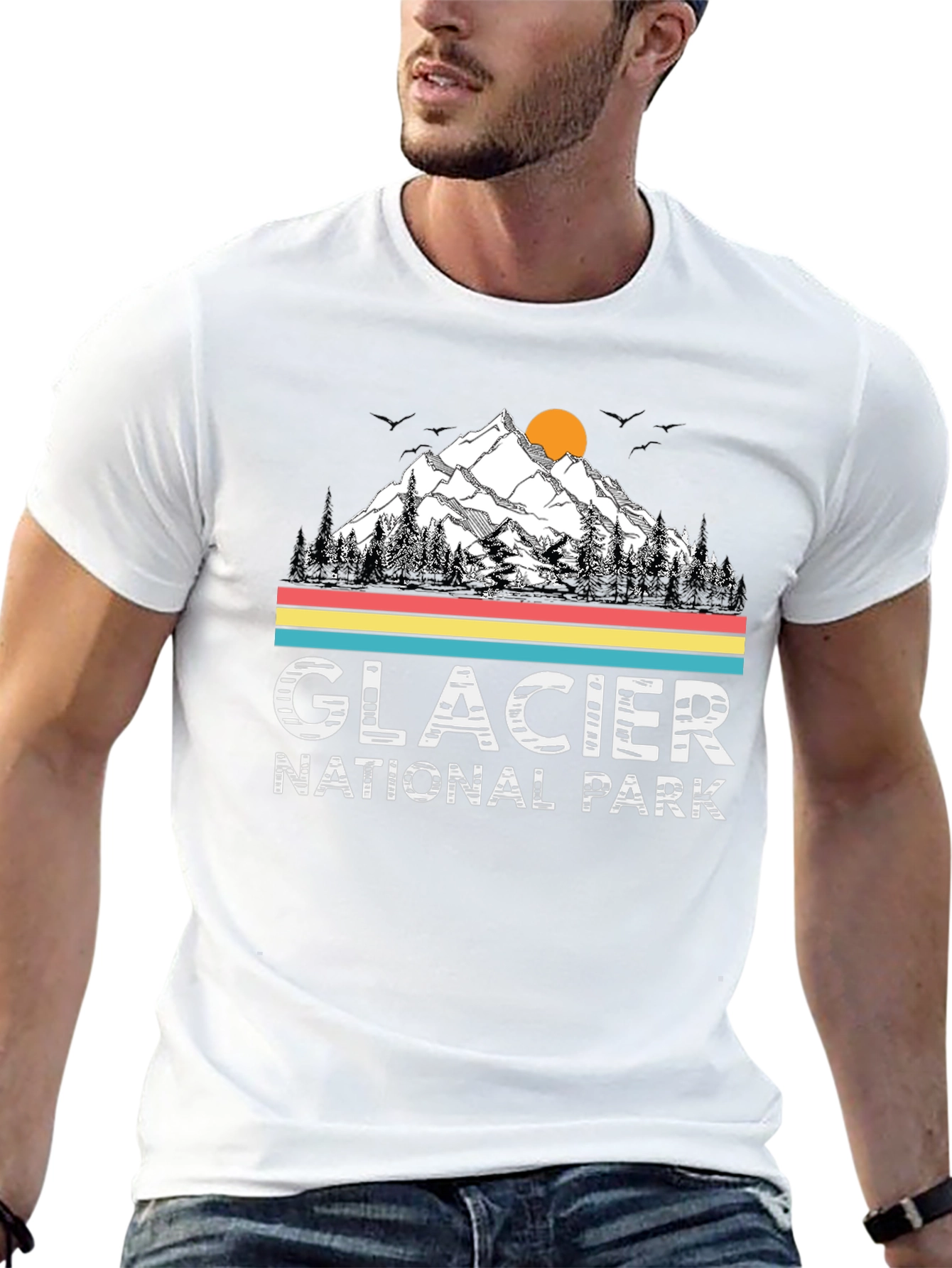 Glacier National Park Black T-Shirt - Mountain Scene