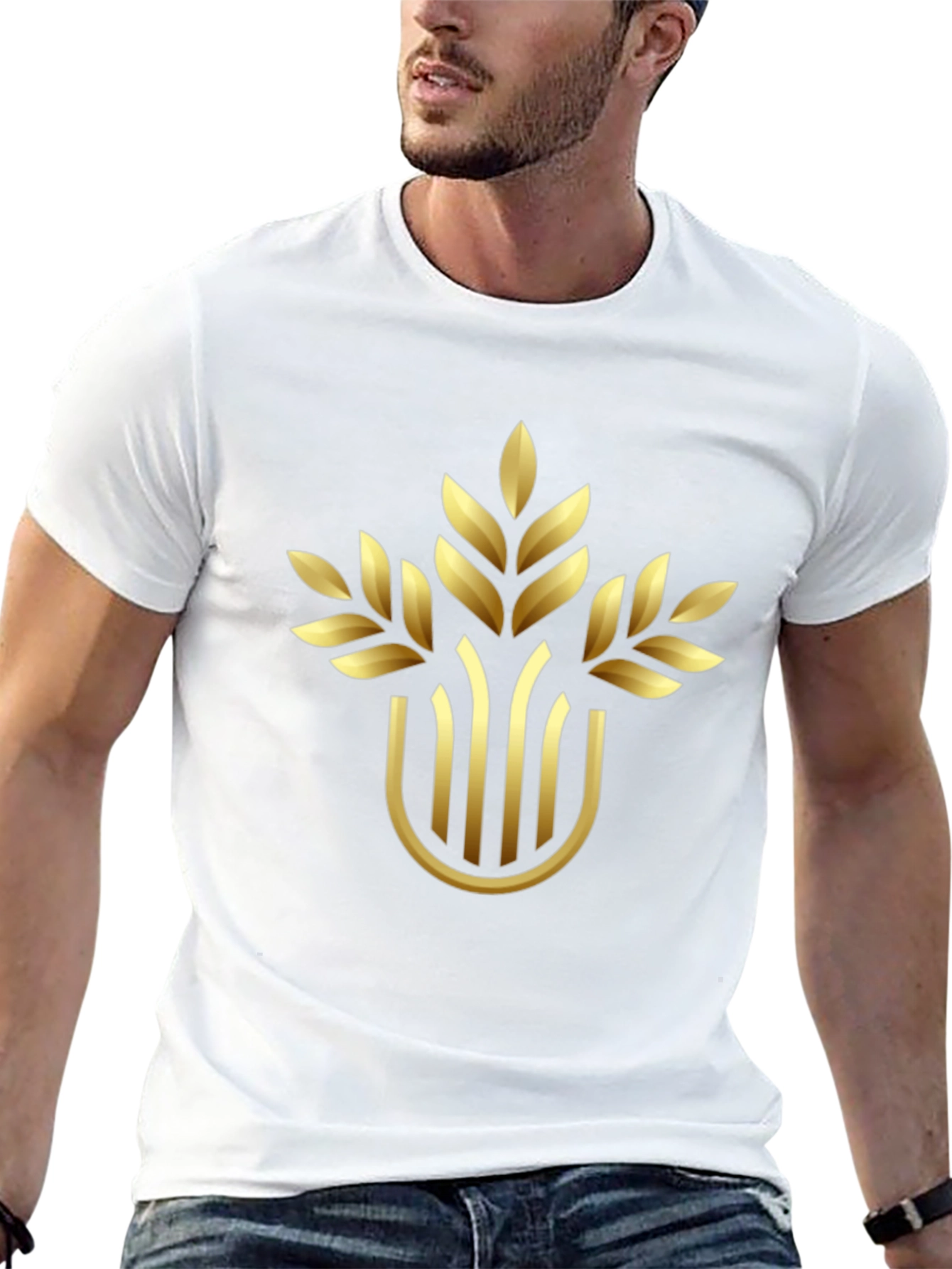 Elegant Gold Wheat Design Black T-Shirt