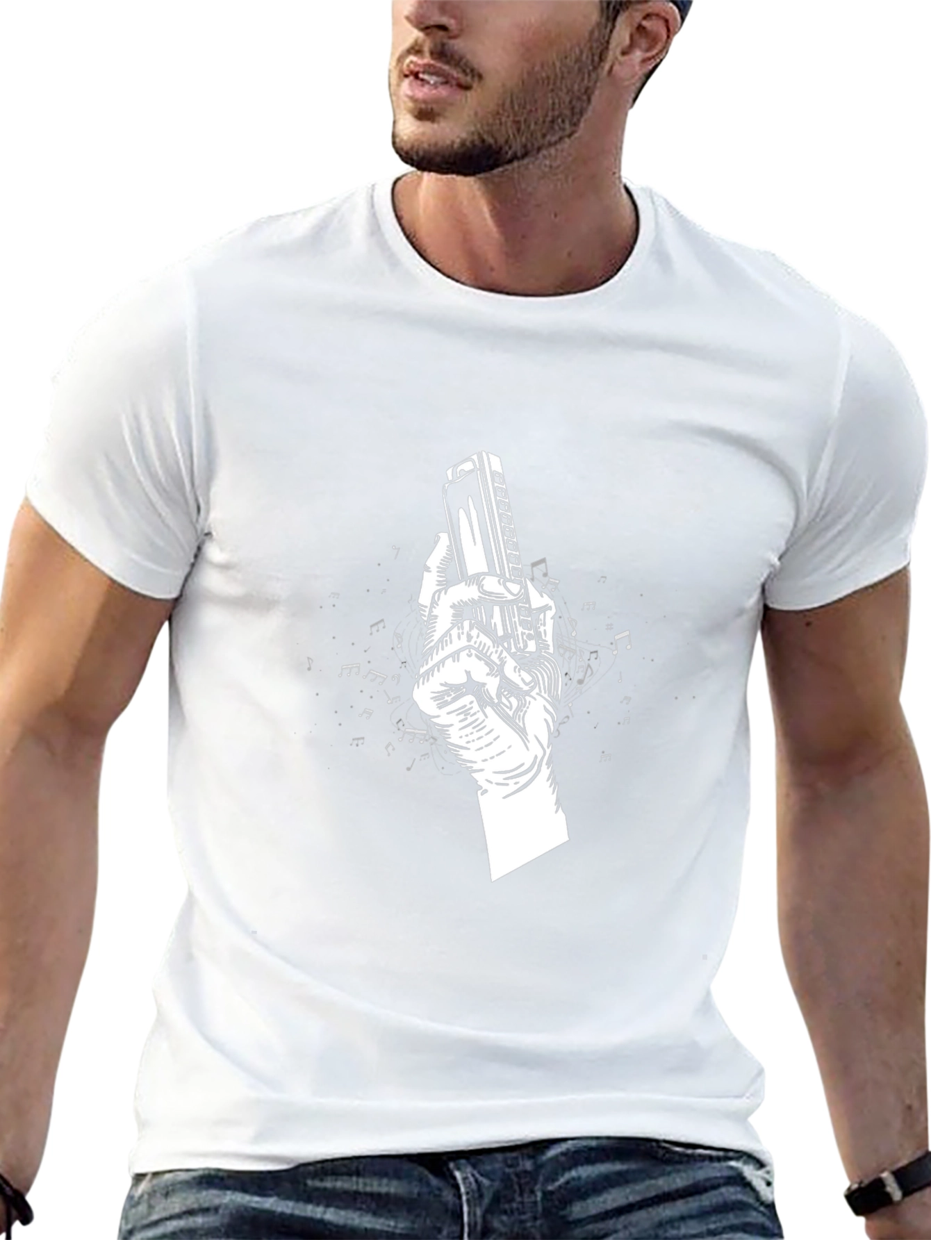 Harmonica Hand Graphic Tee - Musicians Gift