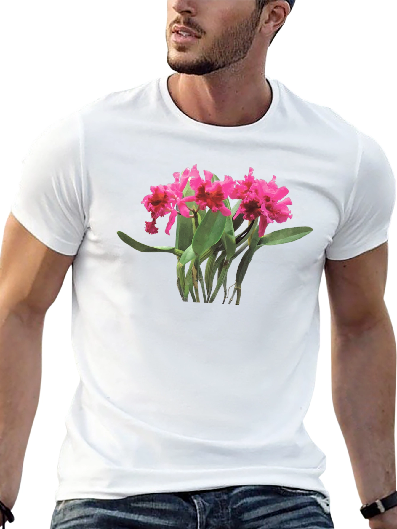 Orchid Print Black T-Shirt
