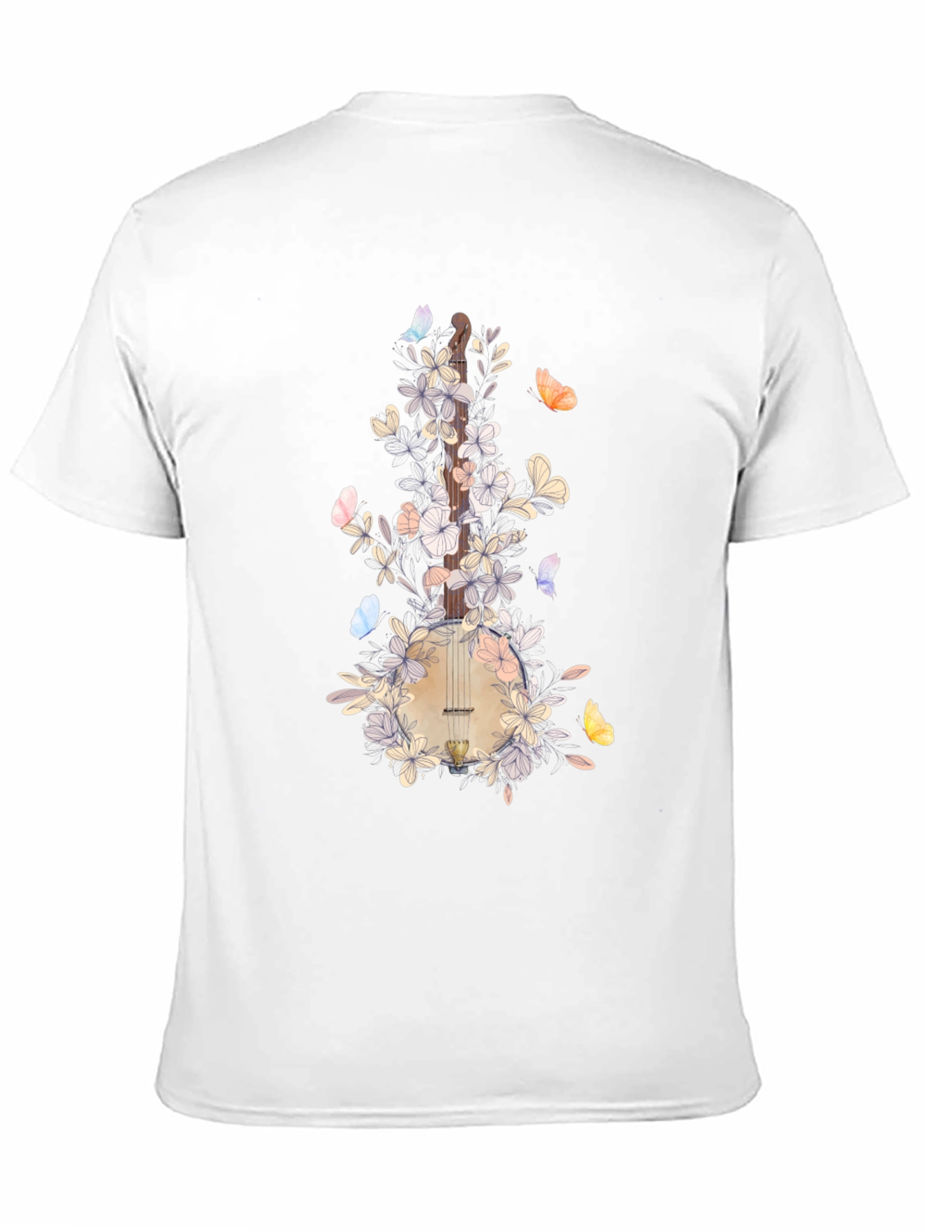 Floral Banjo Graphic T-Shirt - Music Lover Tee