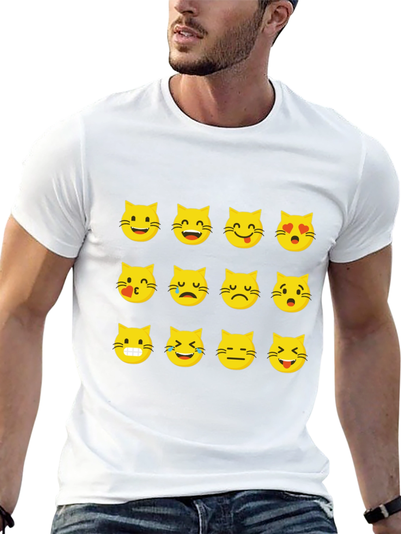 Emoji Cat Face T-Shirt - Black