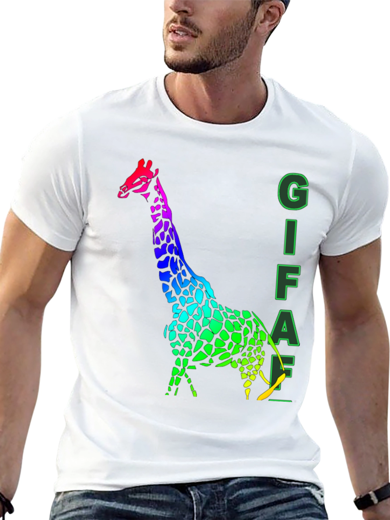 Rainbow Giraffe Graphic Tee - Mens Black T-Shirt
