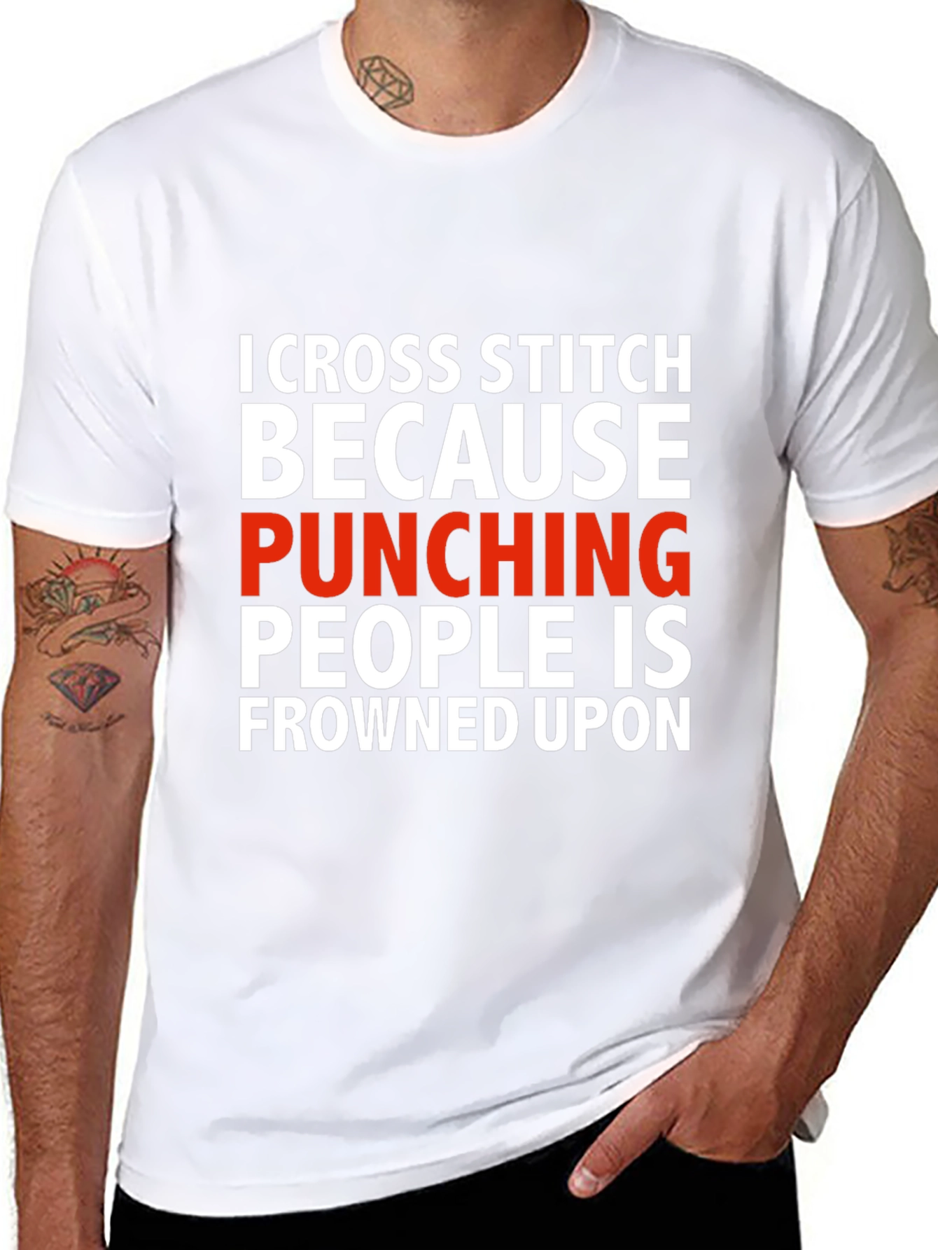Cross Stitch Punching People Funny T-Shirt