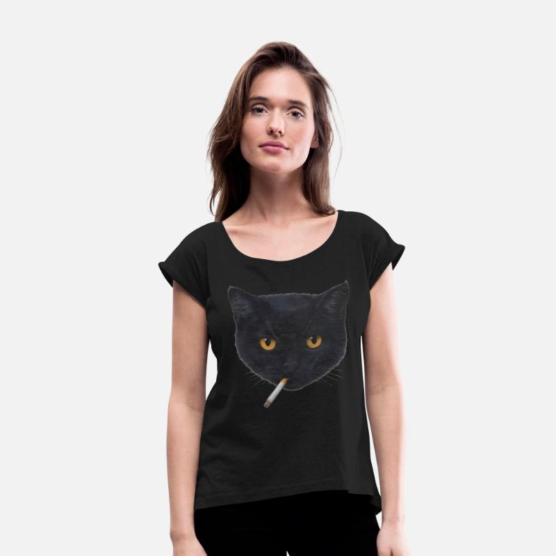 Black Cat Head with Cigarette Illustration
