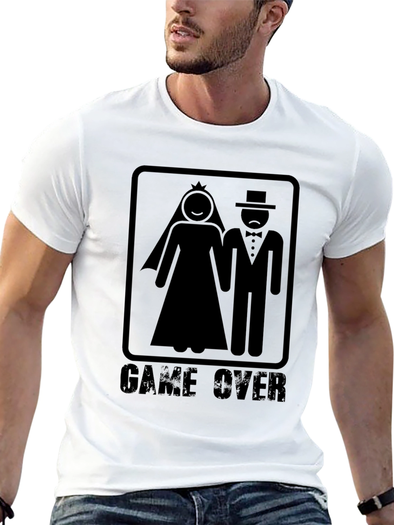 Game Over Wedding T-Shirt Groom Bride Black Graphic Tee