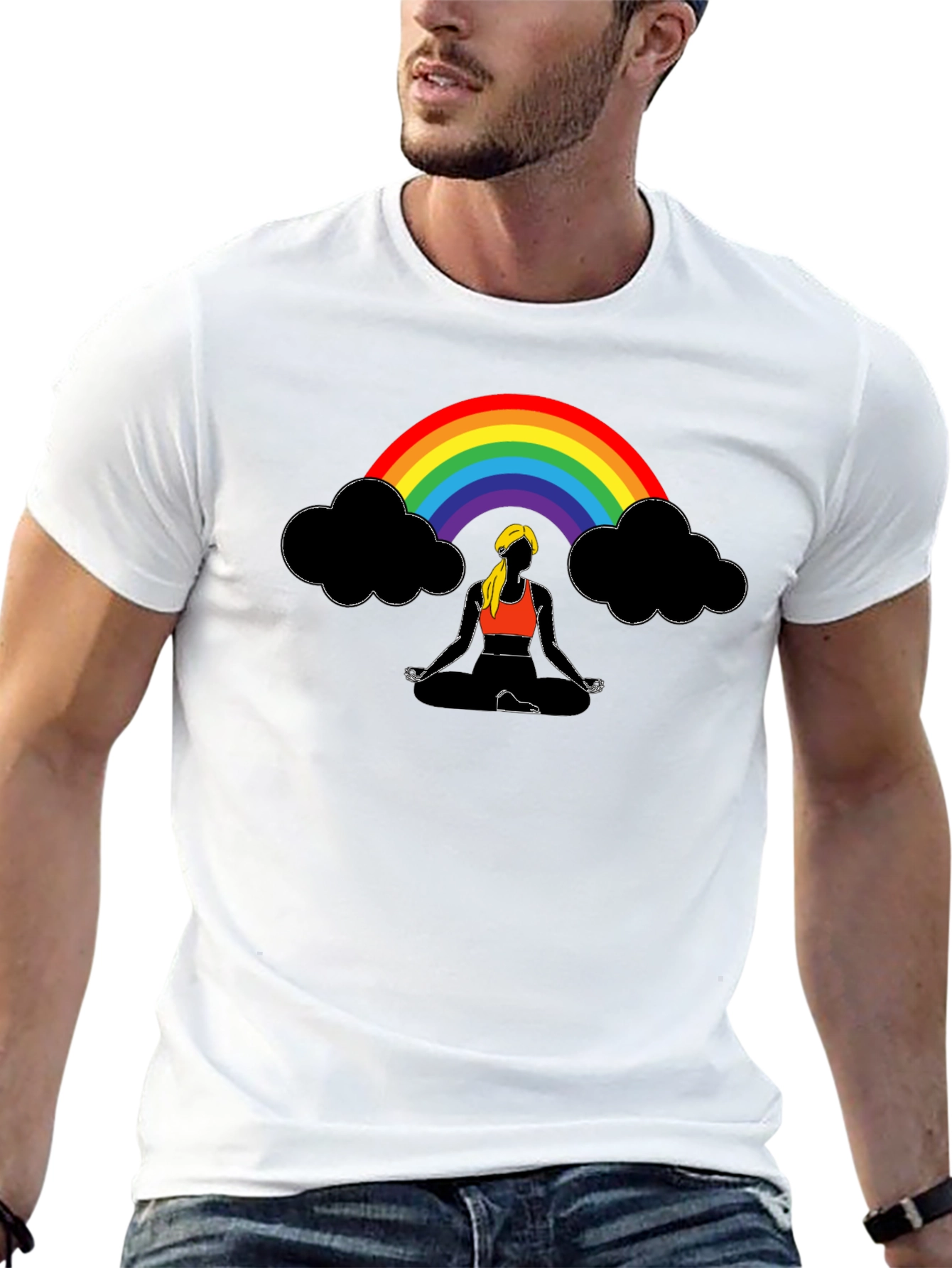 Rainbow Meditation T-Shirt - Black Cotton Tee