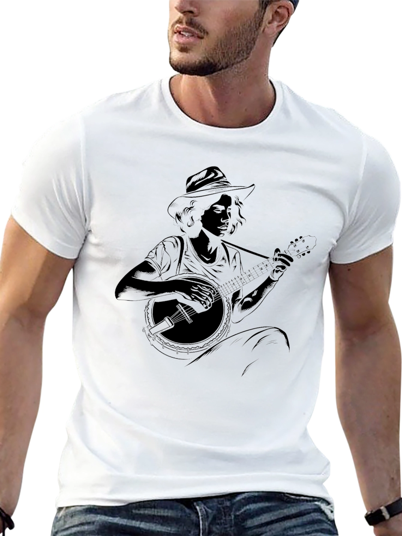 Banjo Player Graphic Black Tee - Unisex