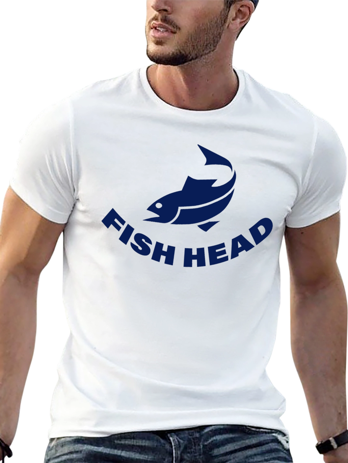 Fish Head Graphic Tee - Casual Crew Neck T-Shirt