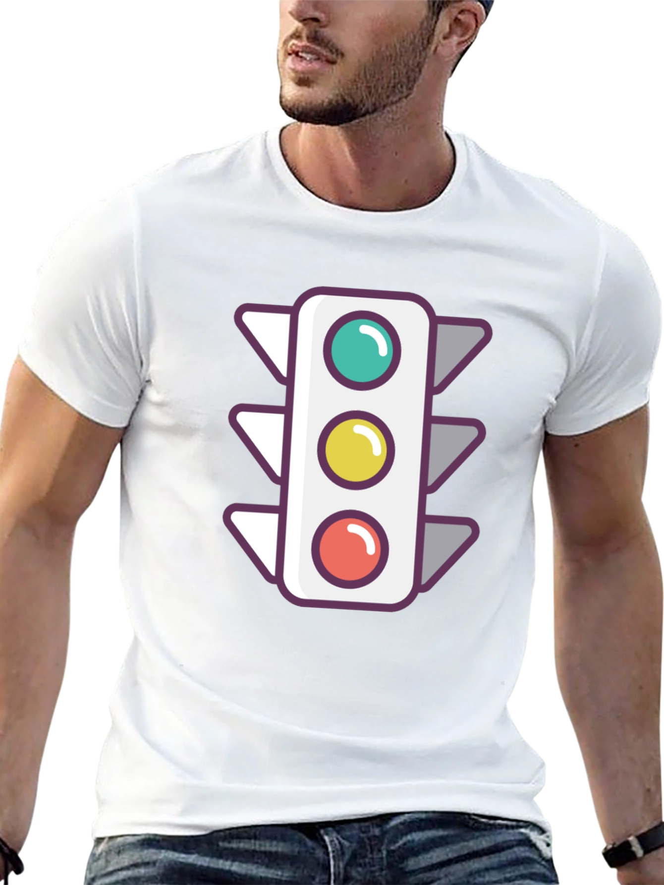 Traffic Light Graphic Tee - Trendy Black T-Shirt