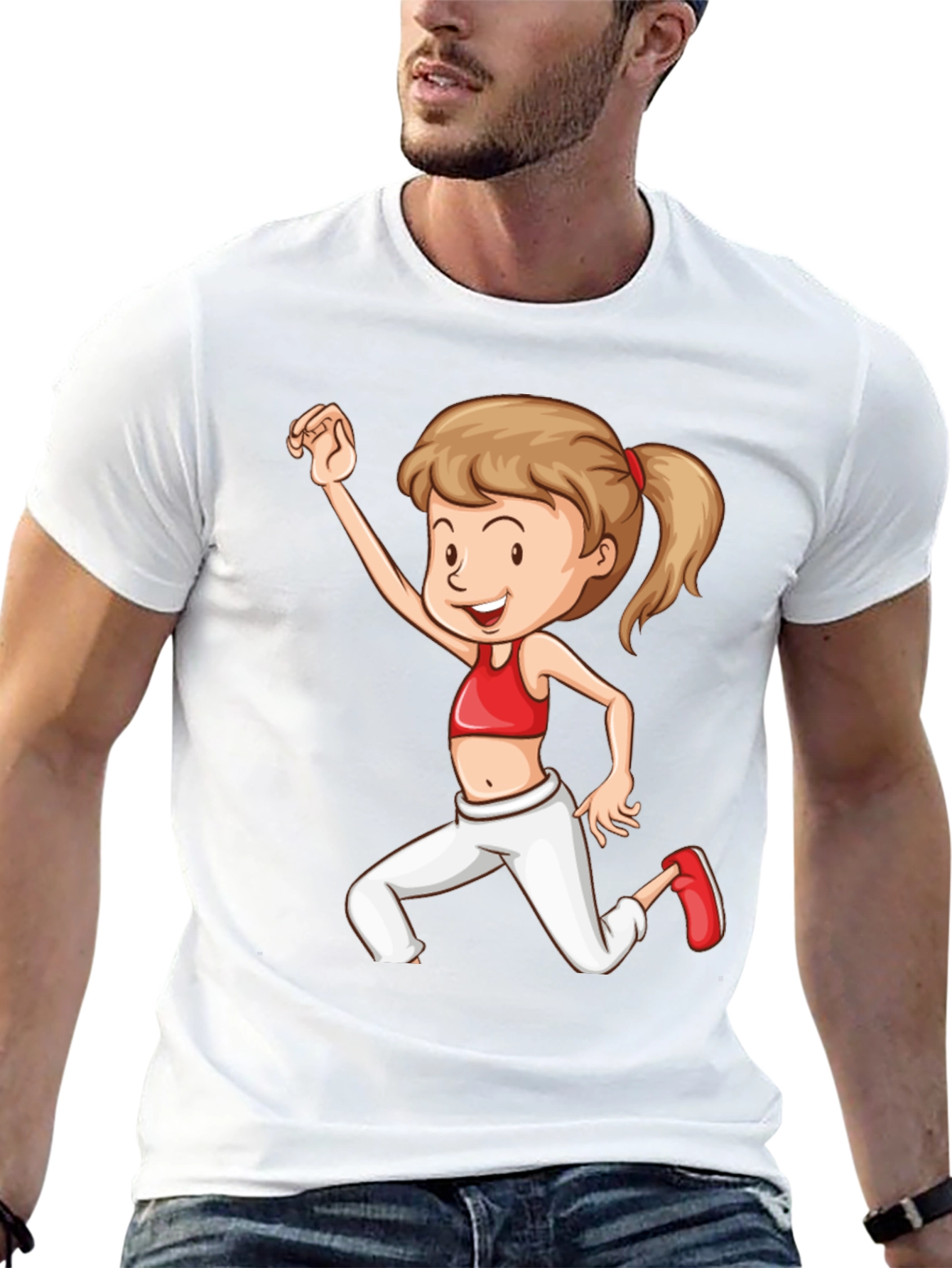 Girl Cartoon Print Black T-Shirt