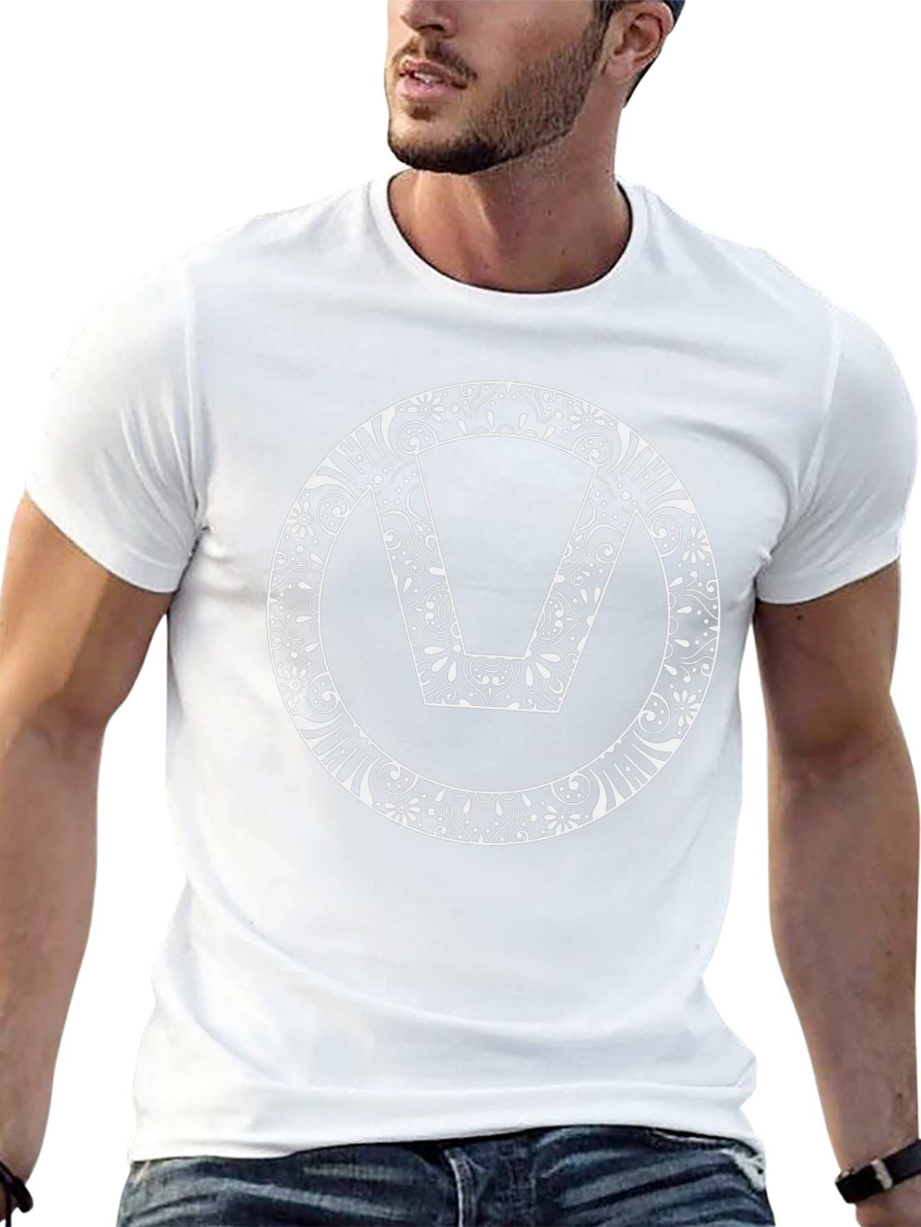 Black T-Shirt with Floral V Design