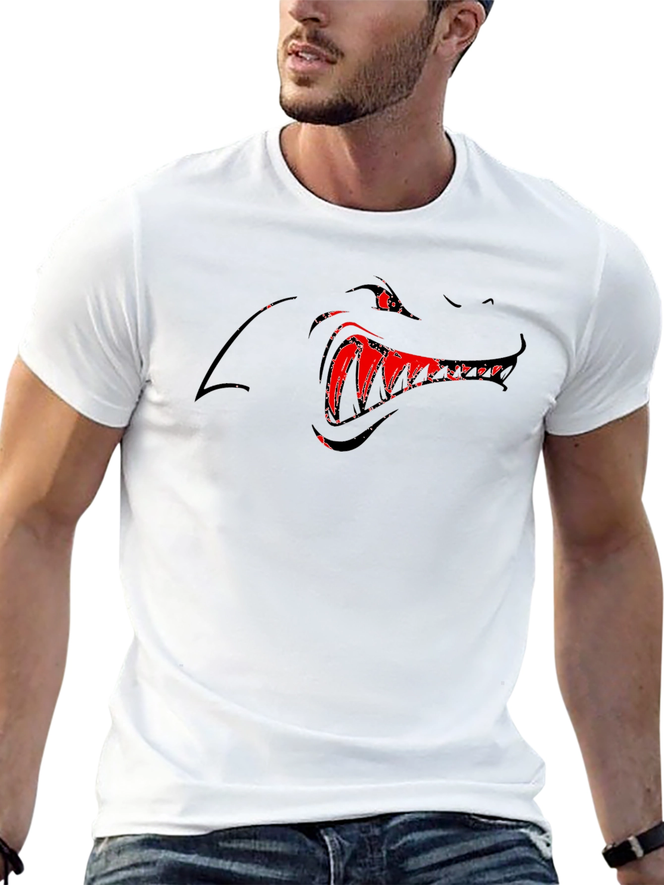 Mens Black Graphic Tee - Monster Mouth Design