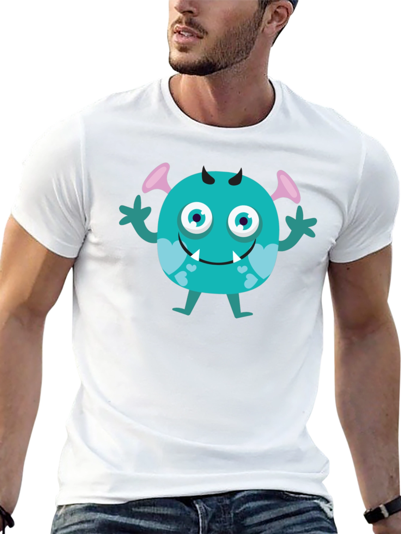 Cute Monster Graphic Tee - Black Cotton T-Shirt