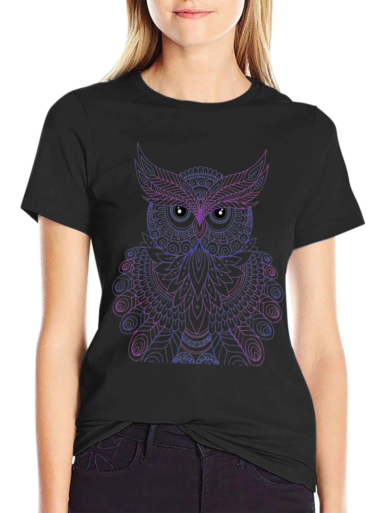 Owl Graphic Print Crew Neck T-Shirt