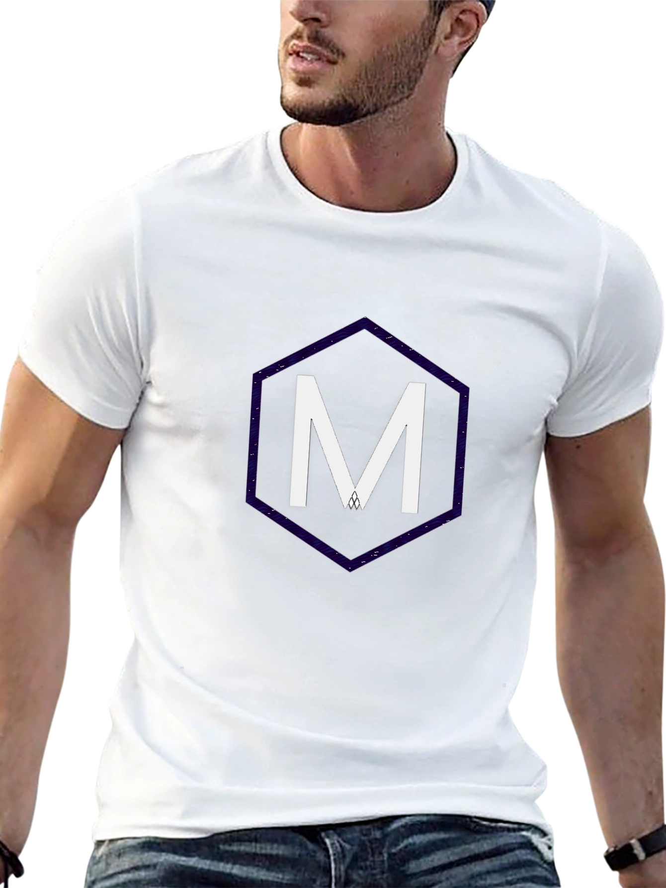 Modern Geometric M Graphic Tee - Stylish Black T-Shirt
