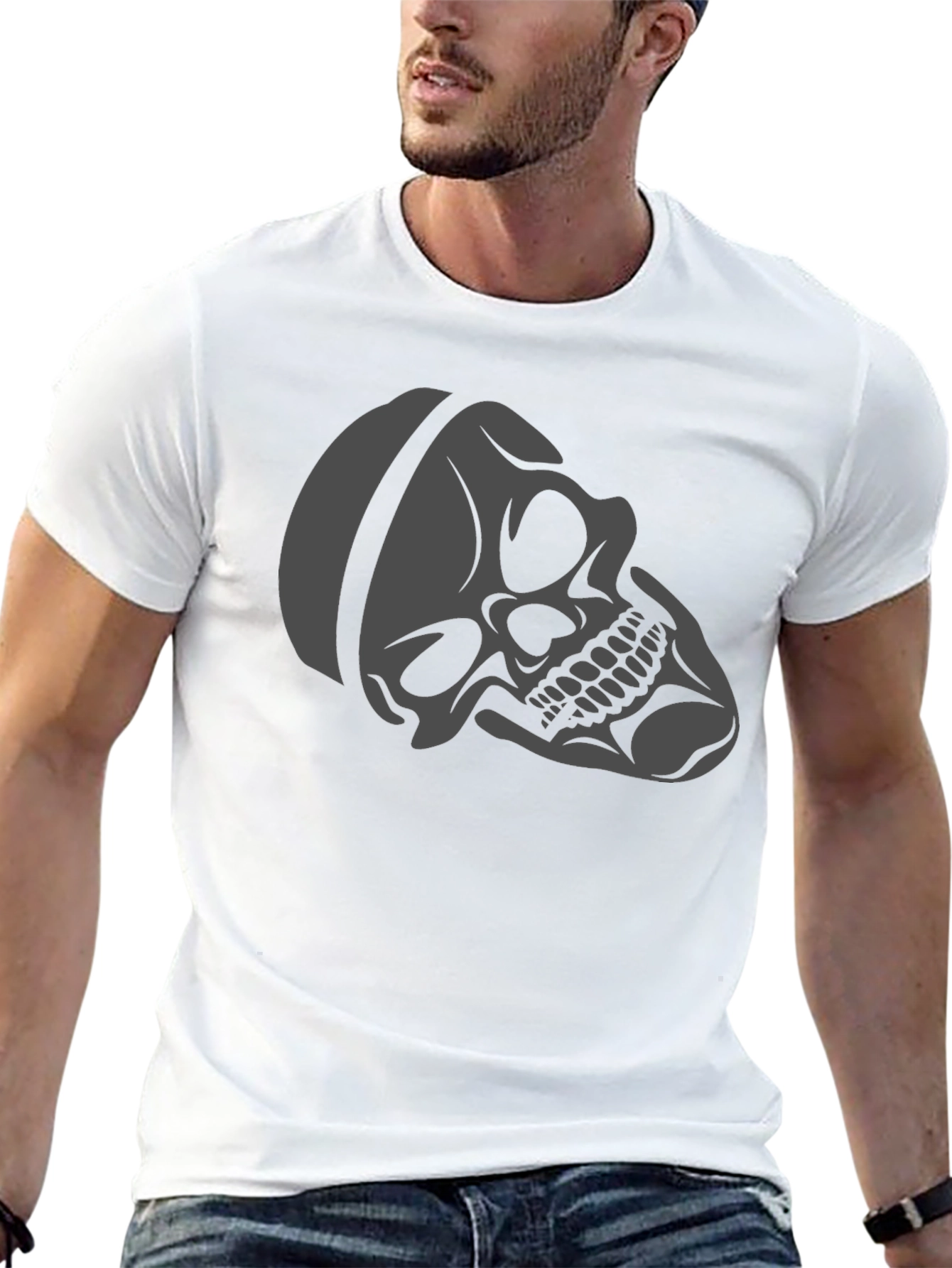 Skull Graphic Tee - Black Cotton Casual T-Shirt