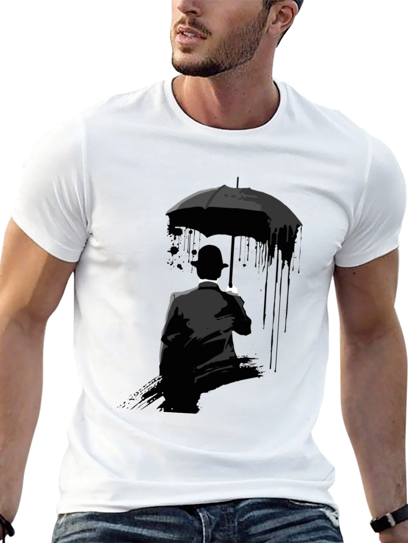 Umbrella Man Graphic Tee - Stylish Black T-Shirt