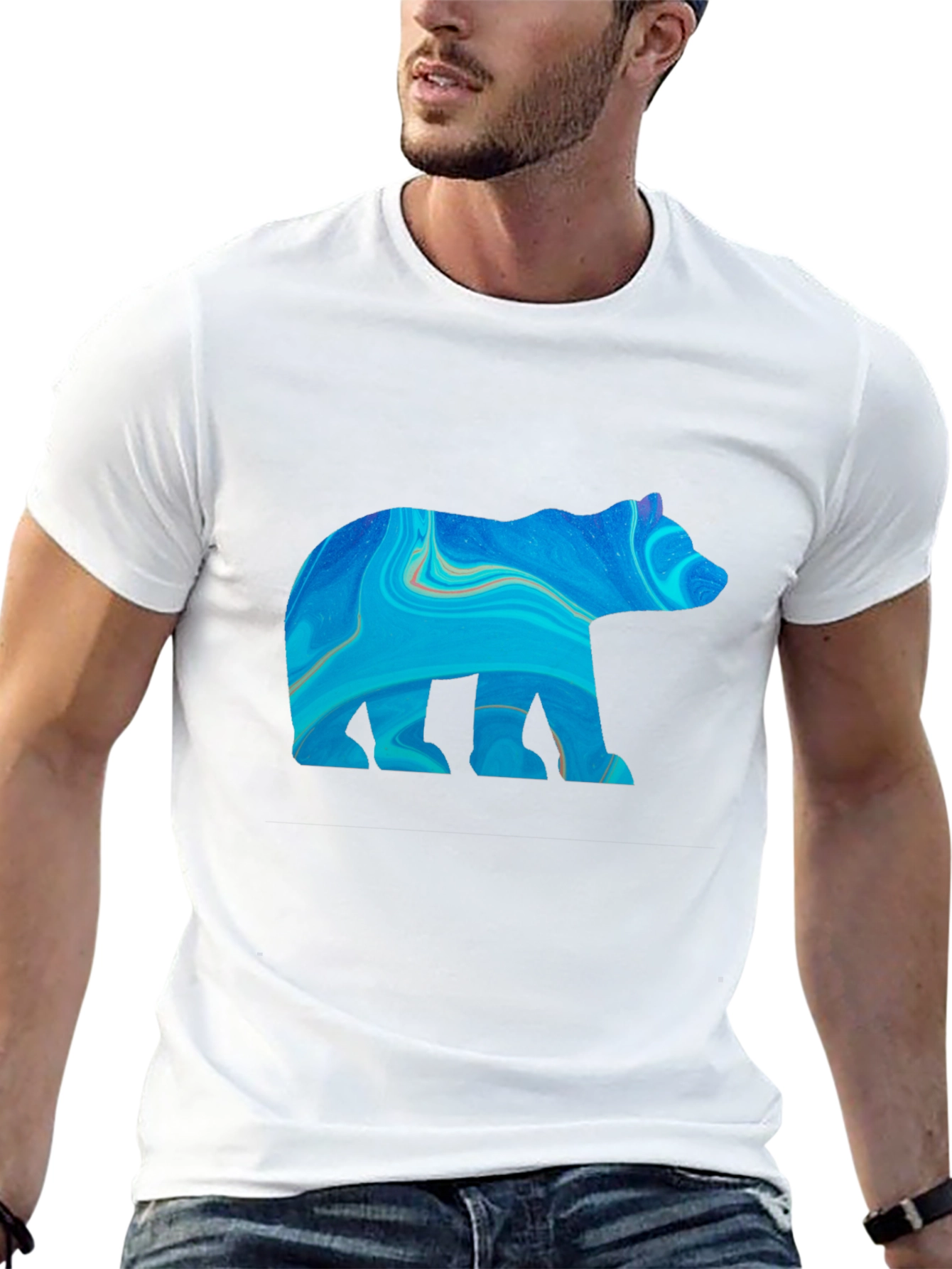 Abstract Bear Graphic Print Black T-Shirt