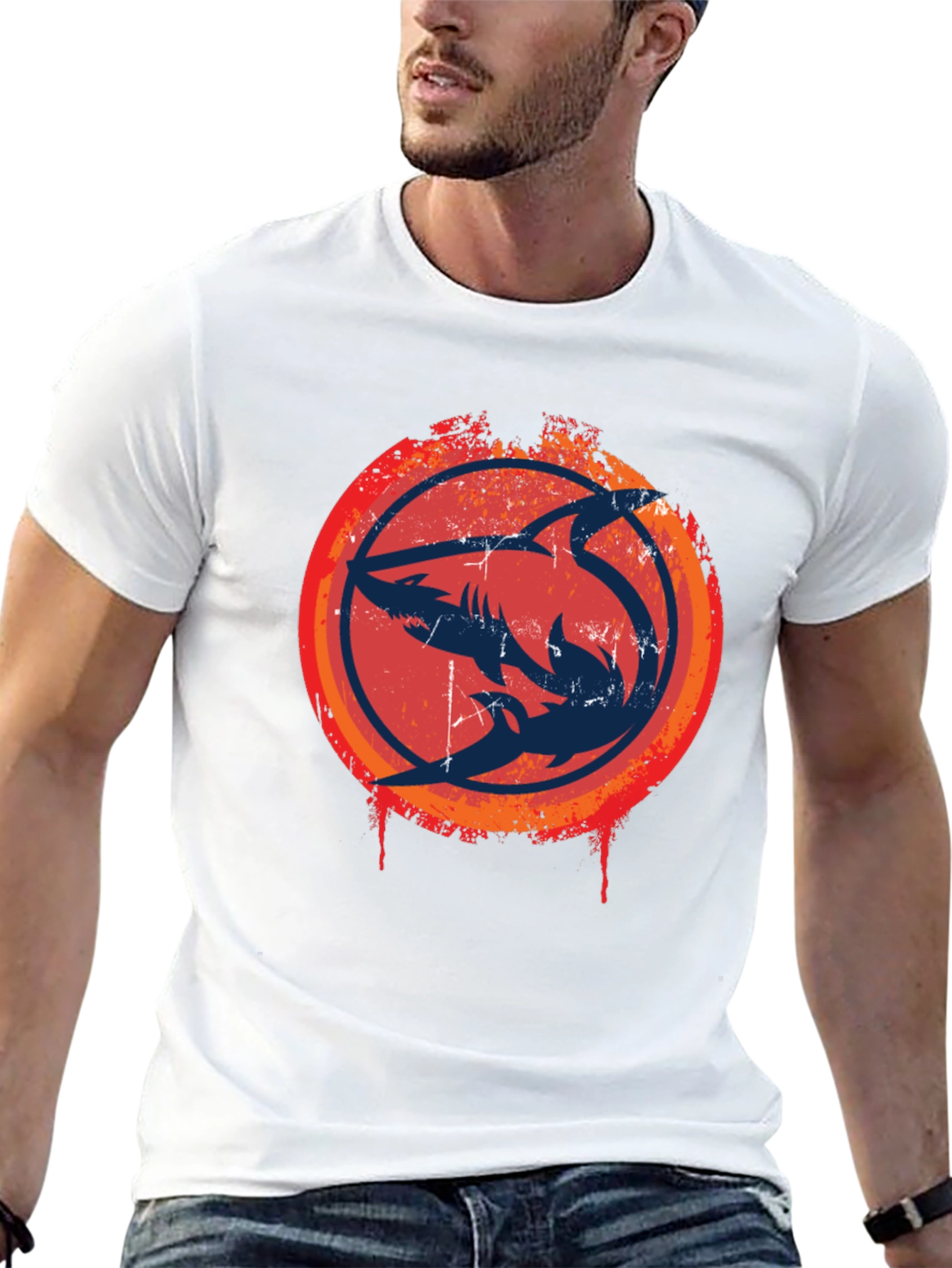 Shark Circle Graphic Tee - Cool Design