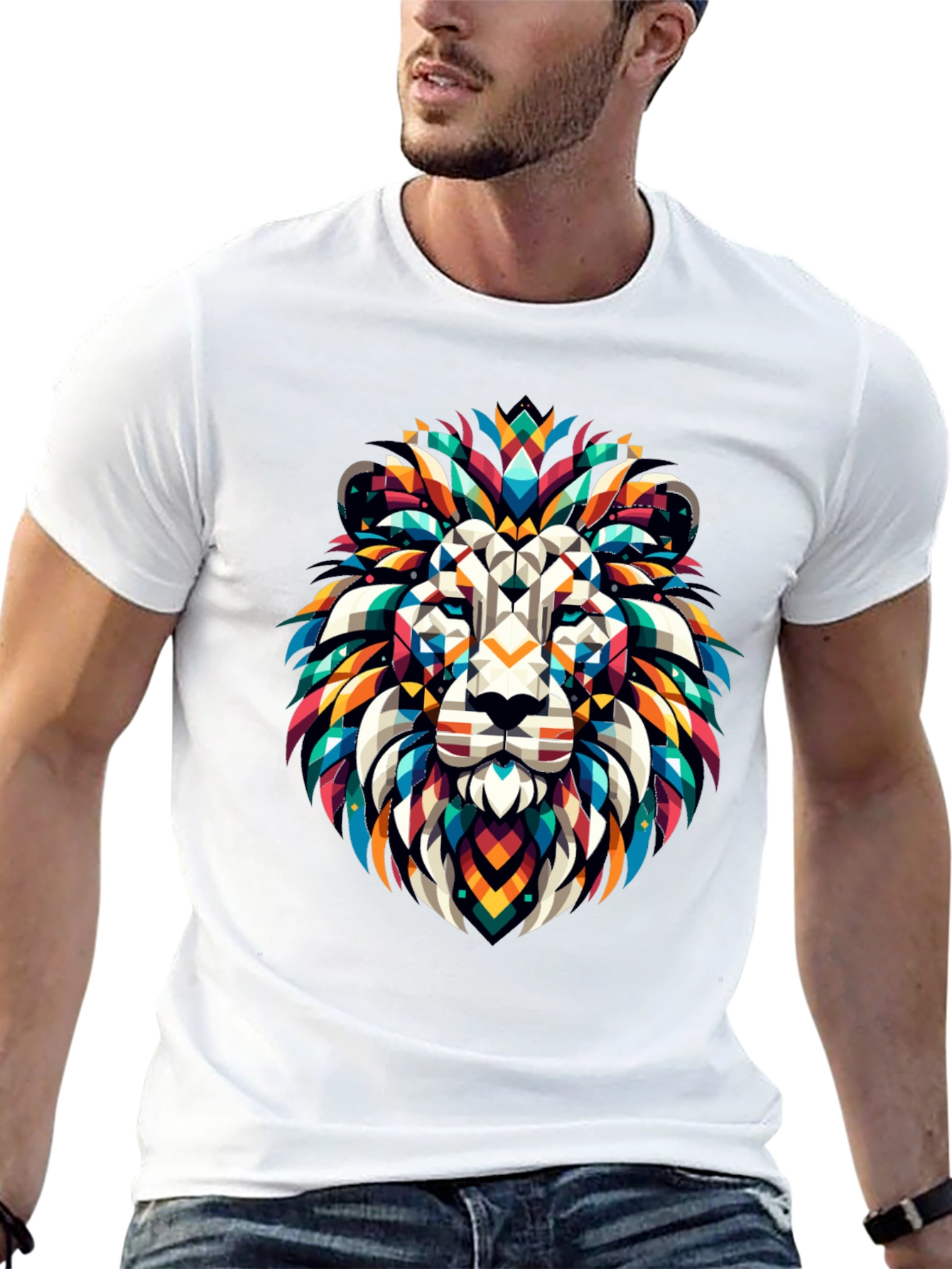 Geometric Lion Graphic Black T-Shirt