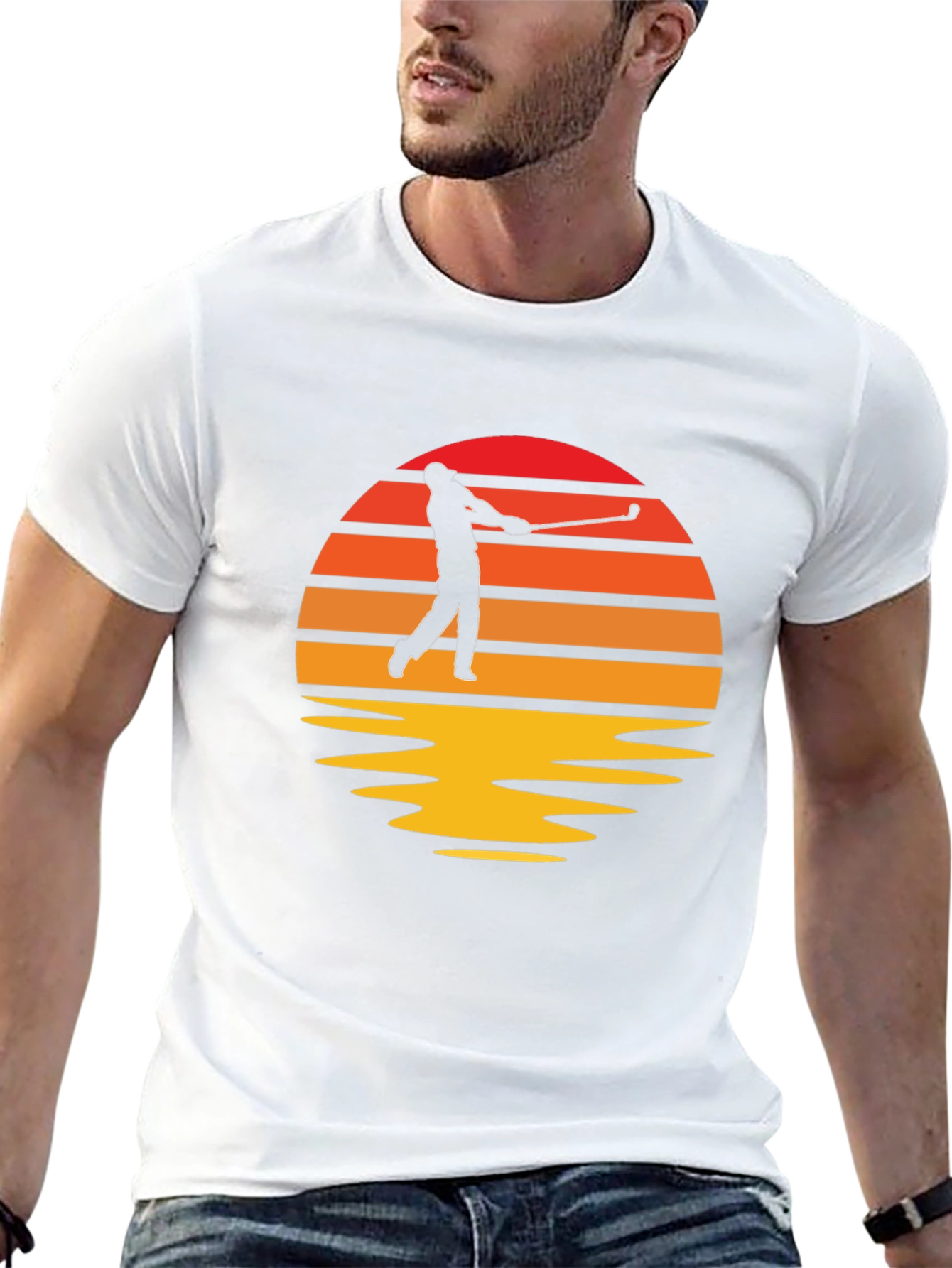 Retro Golfer Sunset Black T-Shirt