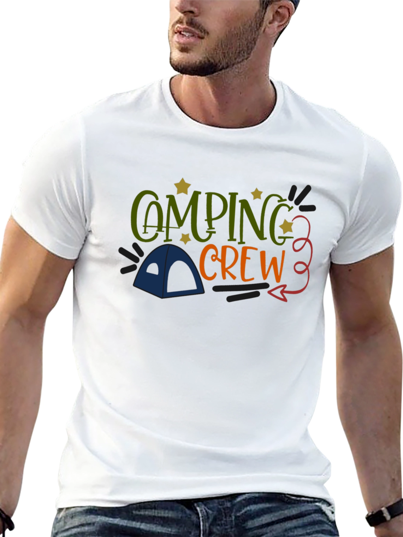 Camping Crew Black Cotton Graphic T-Shirt