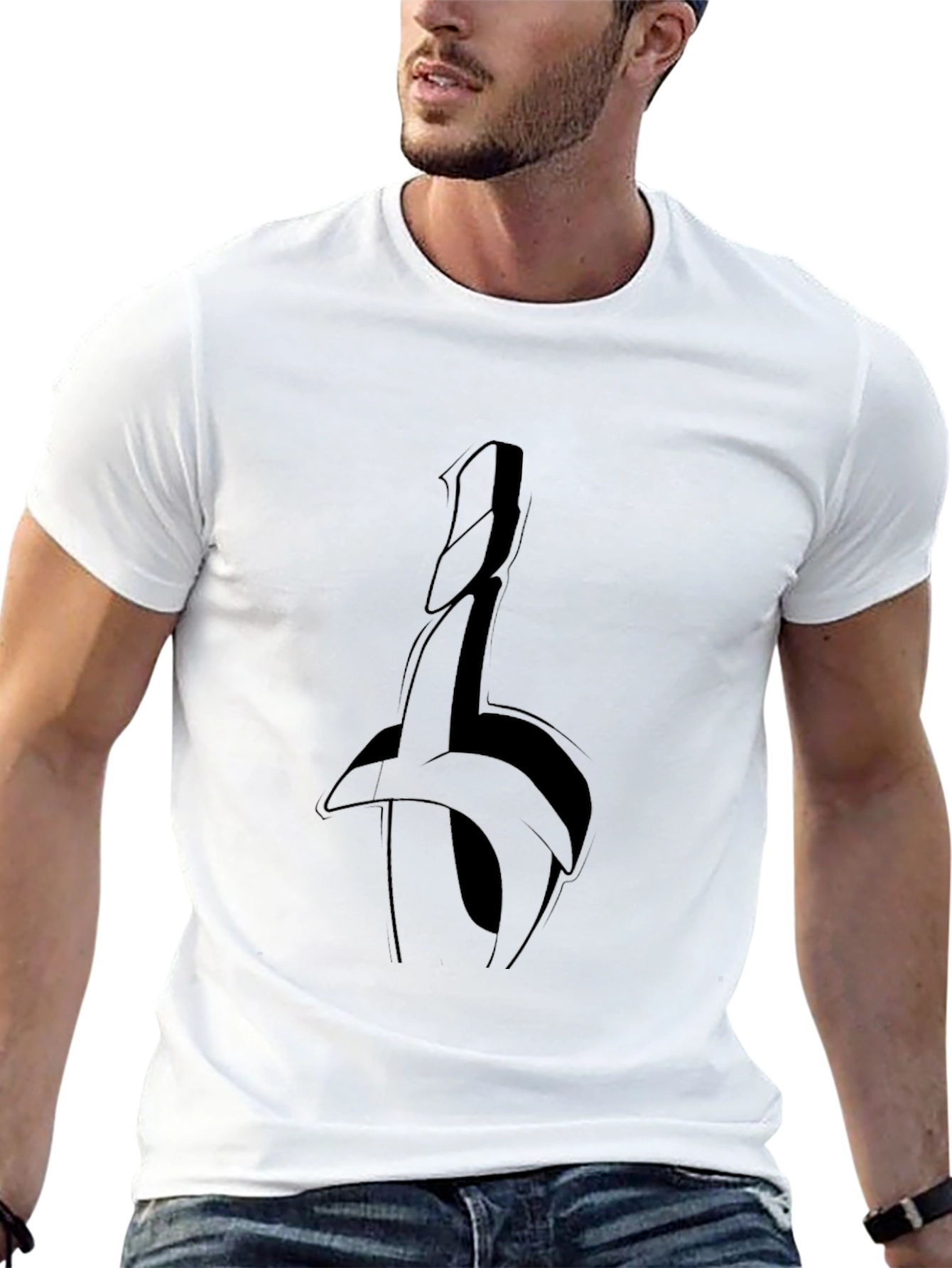 Abstract Sword Graphic Tee - Black Casual Top