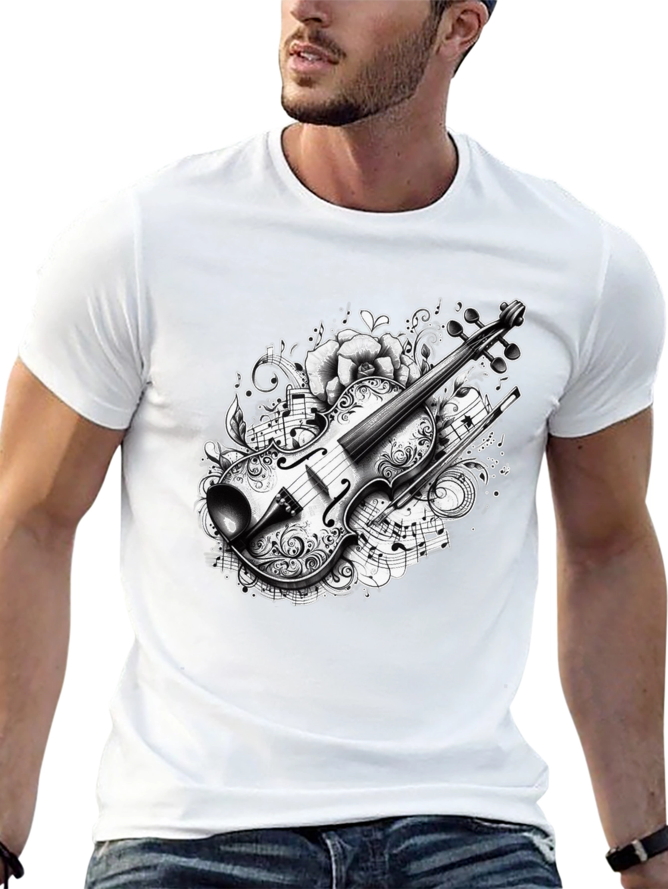 Musical Violin Graphic Black T-Shirt