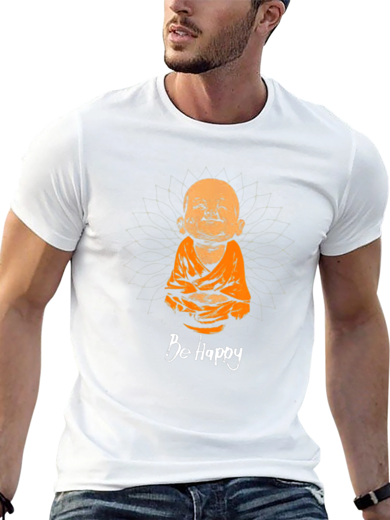 Be Happy Buddha Graphic Tee - Unisex Black T-Shirt