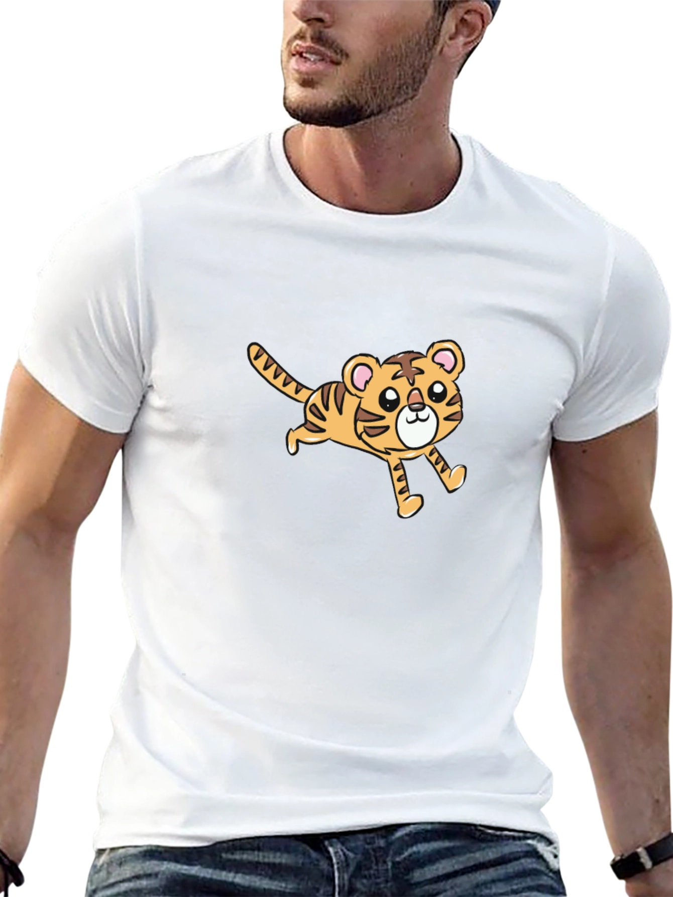 Cute Cartoon Tiger Graphic Black T-Shirt