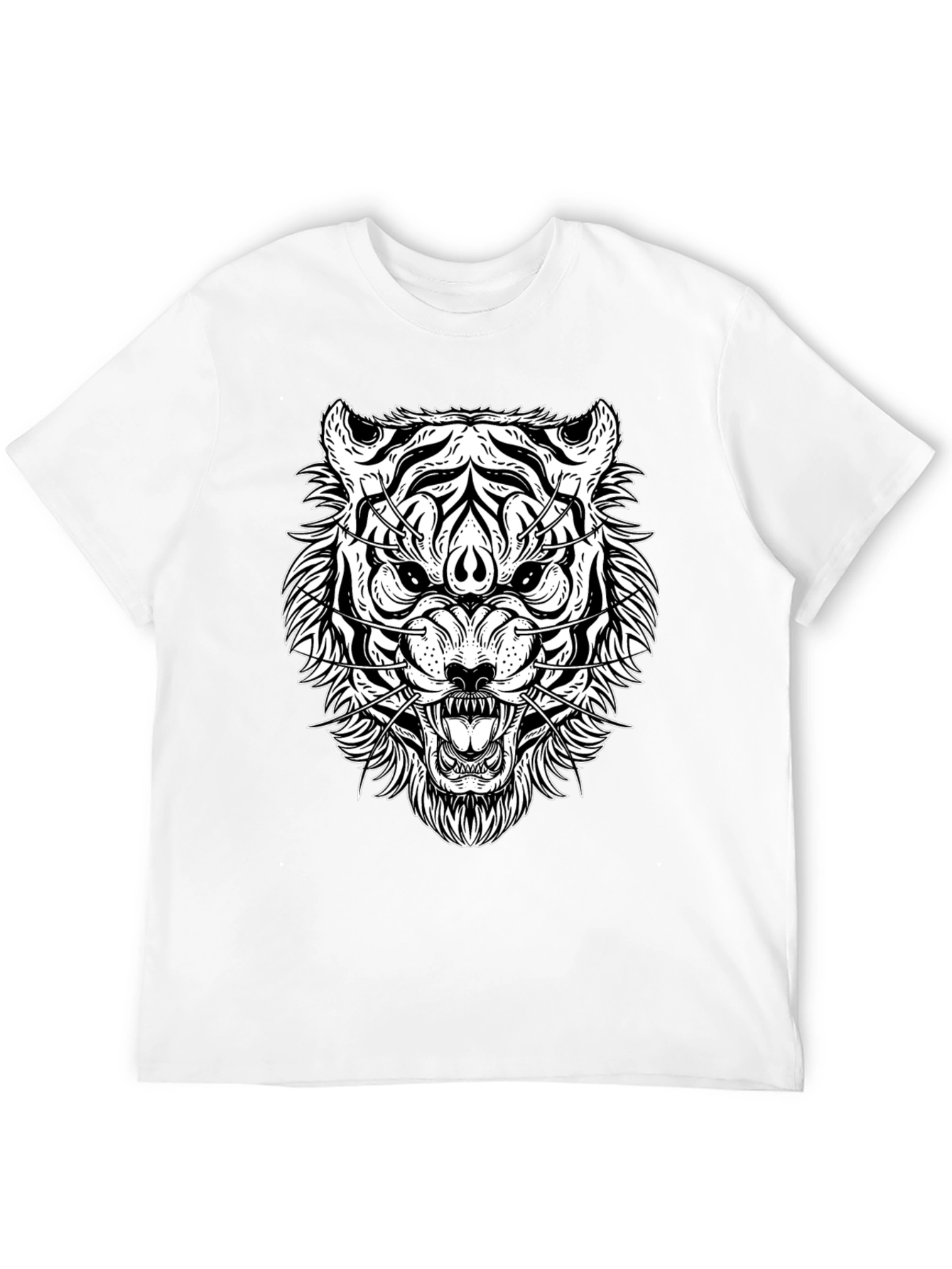 Black T-Shirt with White Tiger Graphic