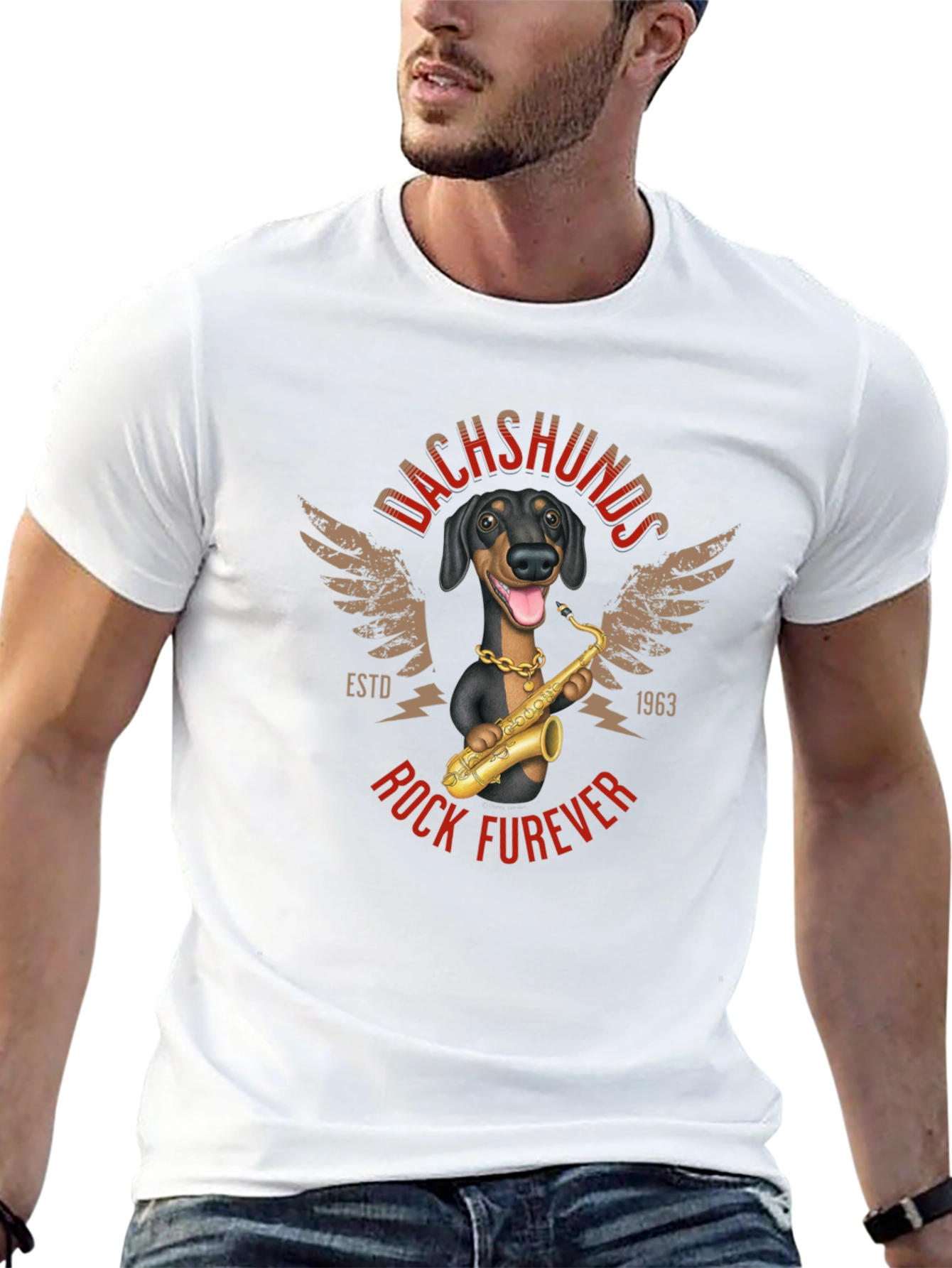 Dachshunds Rock Furever T-Shirt Funny Dog Saxophone Tee