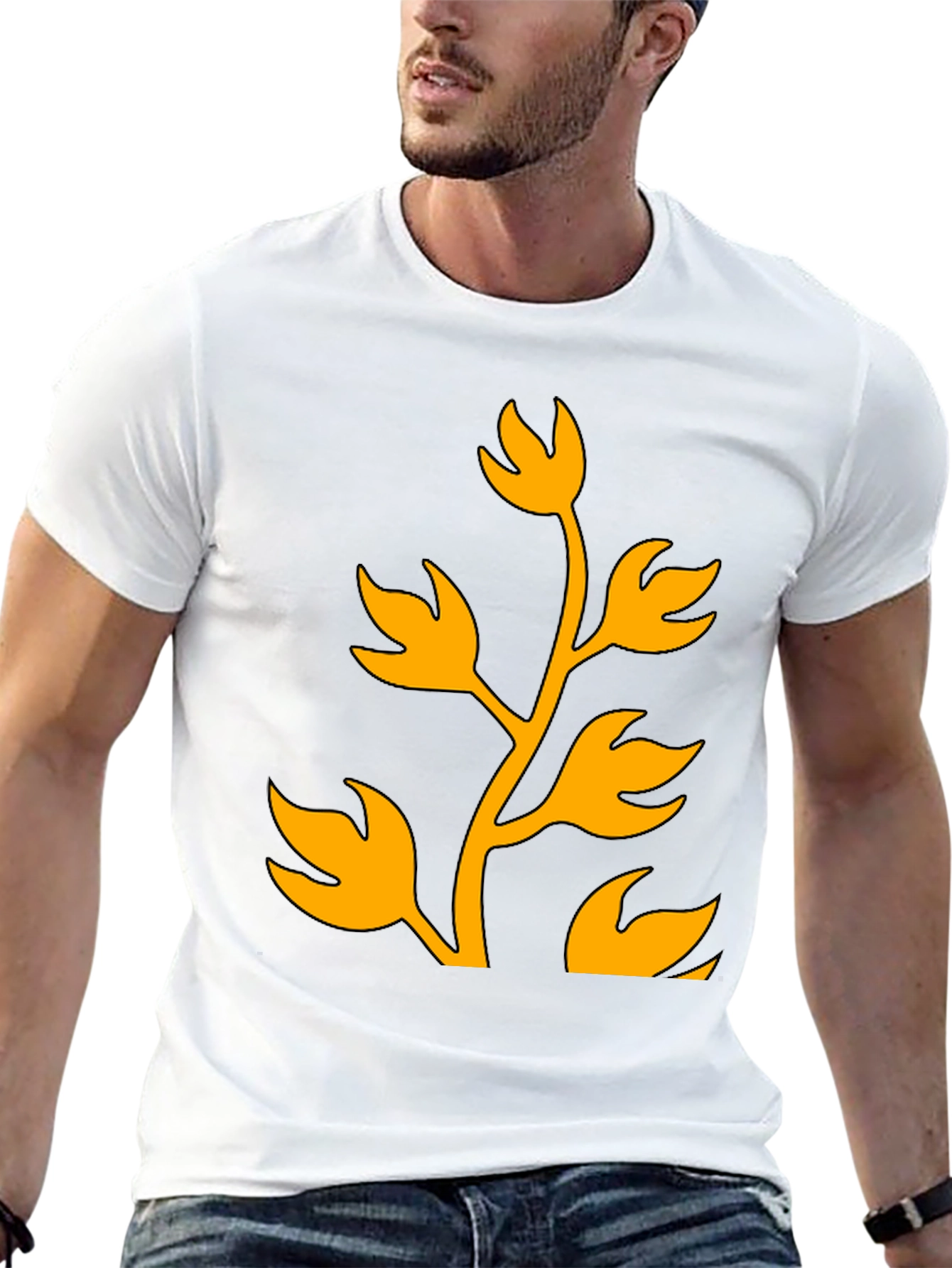 Black T-Shirt with Abstract Plant Graphic