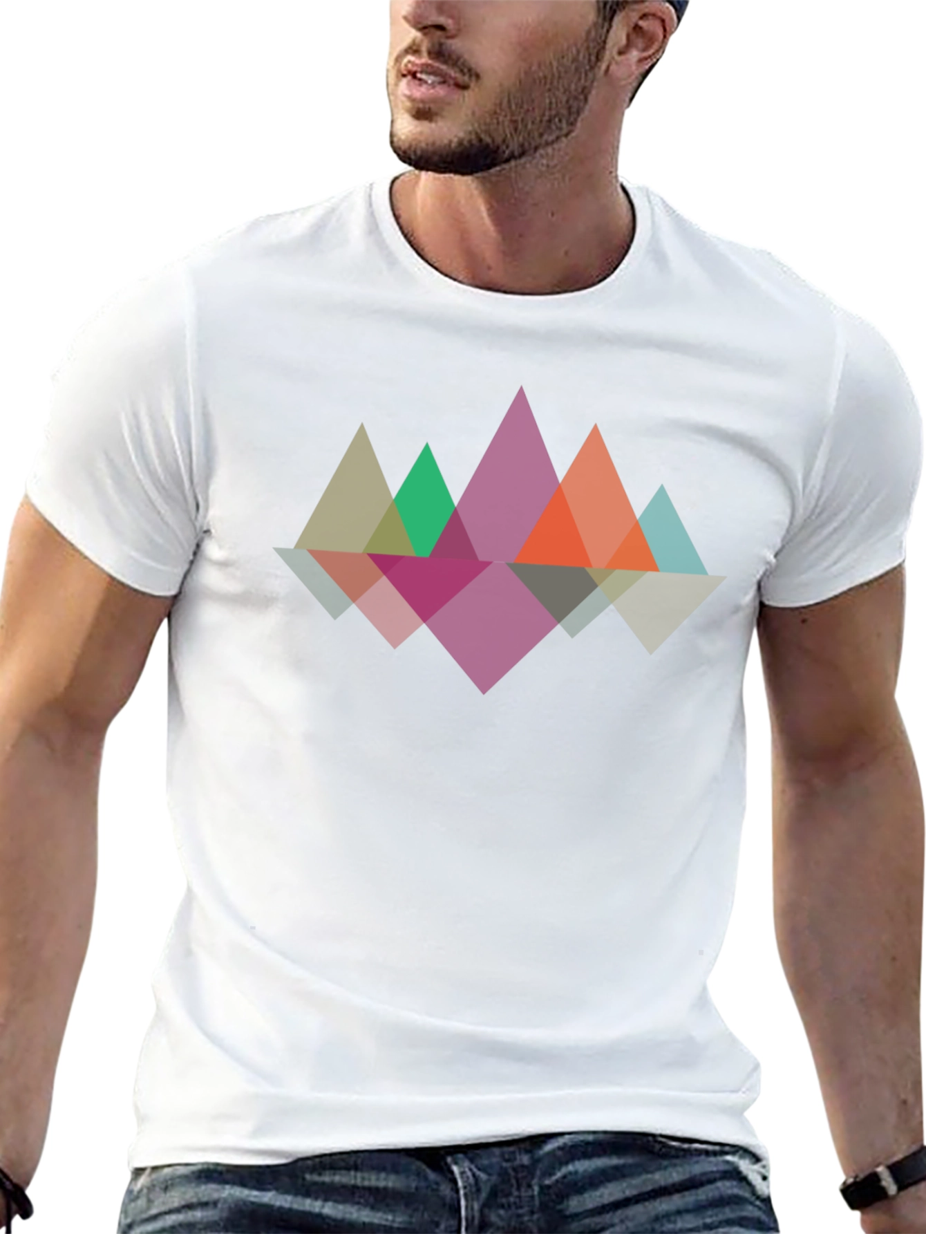Geometric Mountain Reflection Graphic Tee - Black
