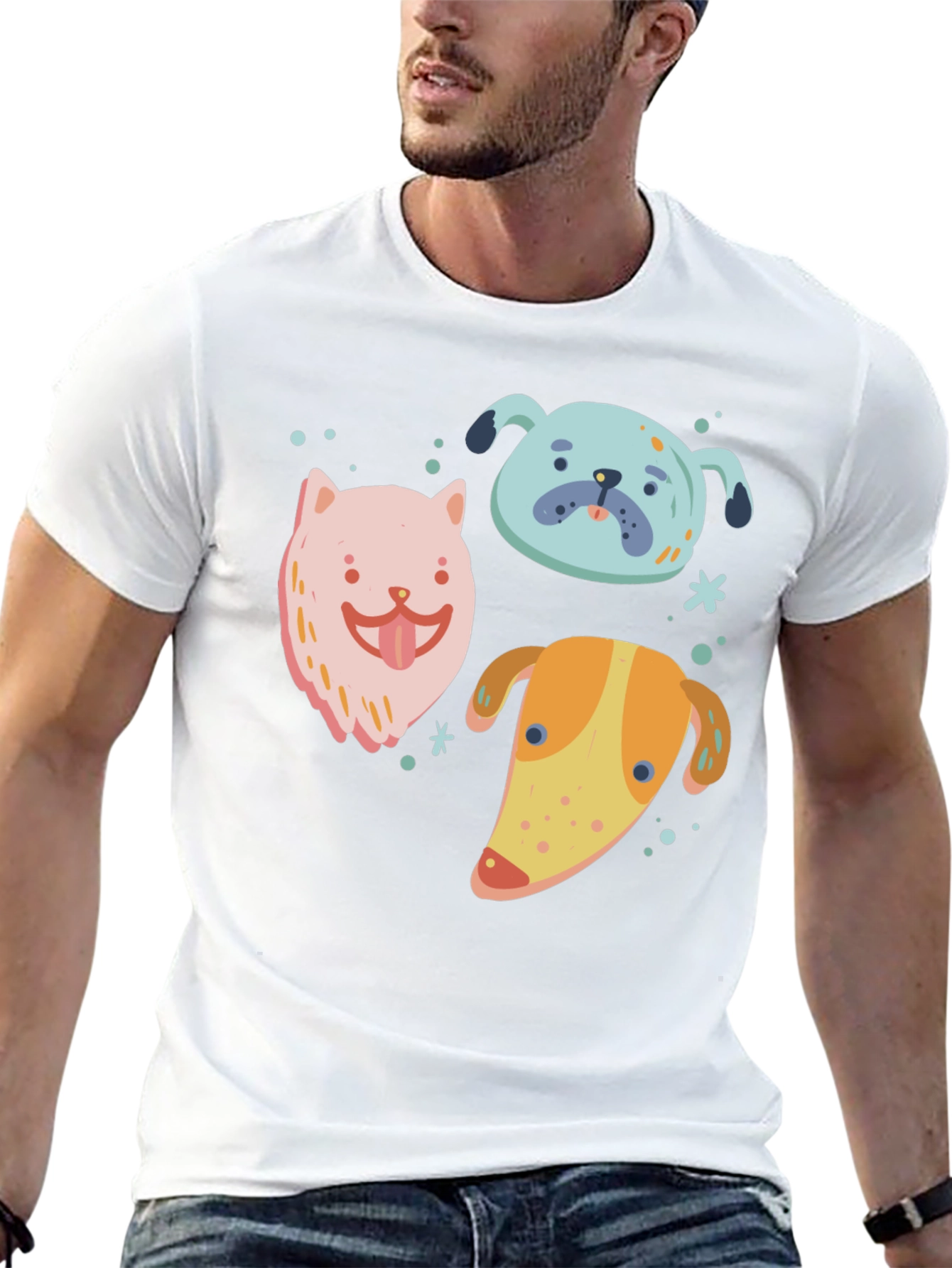 Cute Cartoon Dog Print Black T-Shirt