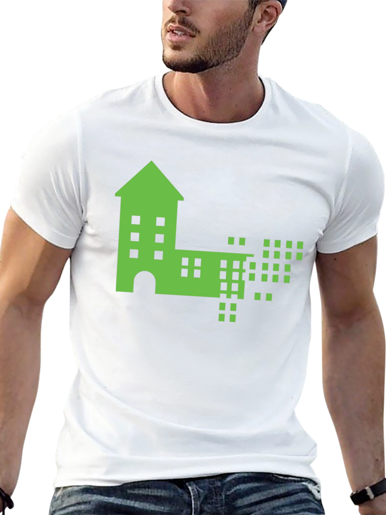 Pixelated Building Graphic T-Shirt