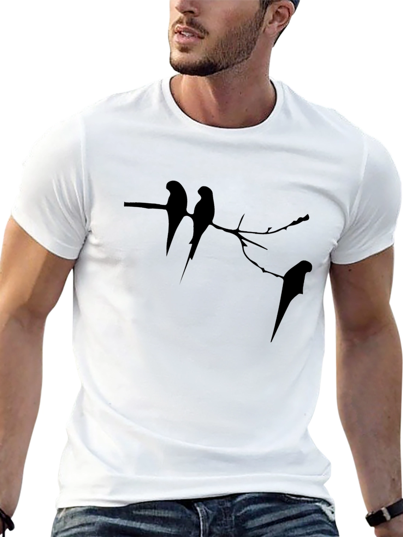 Black Tee with Bird Silhouette Design