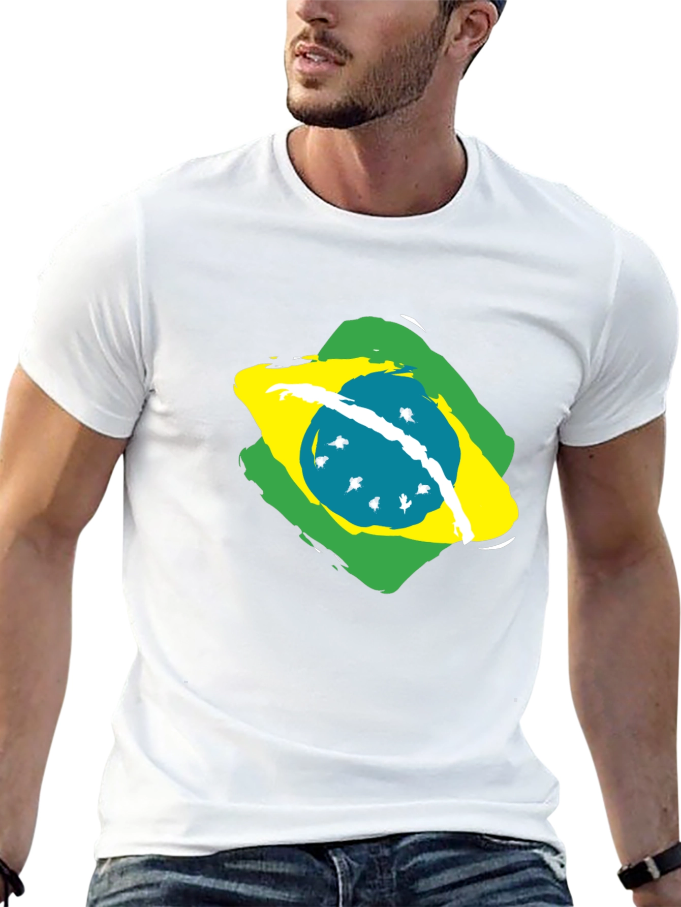Brazil Flag Graphic Tee - Black Cotton T-Shirt