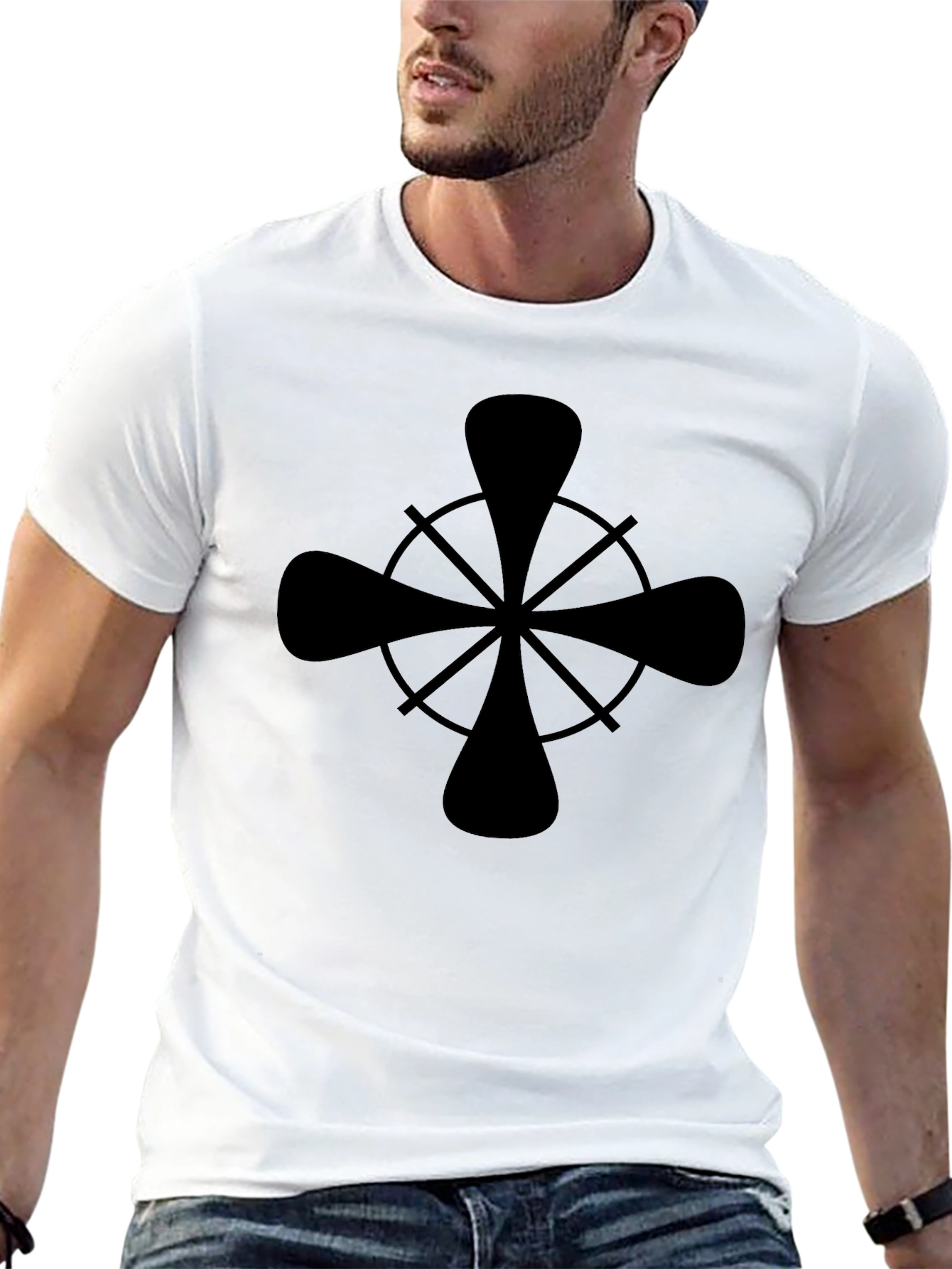 Stylish Black Graphic Tee - Nautical Wheel Design