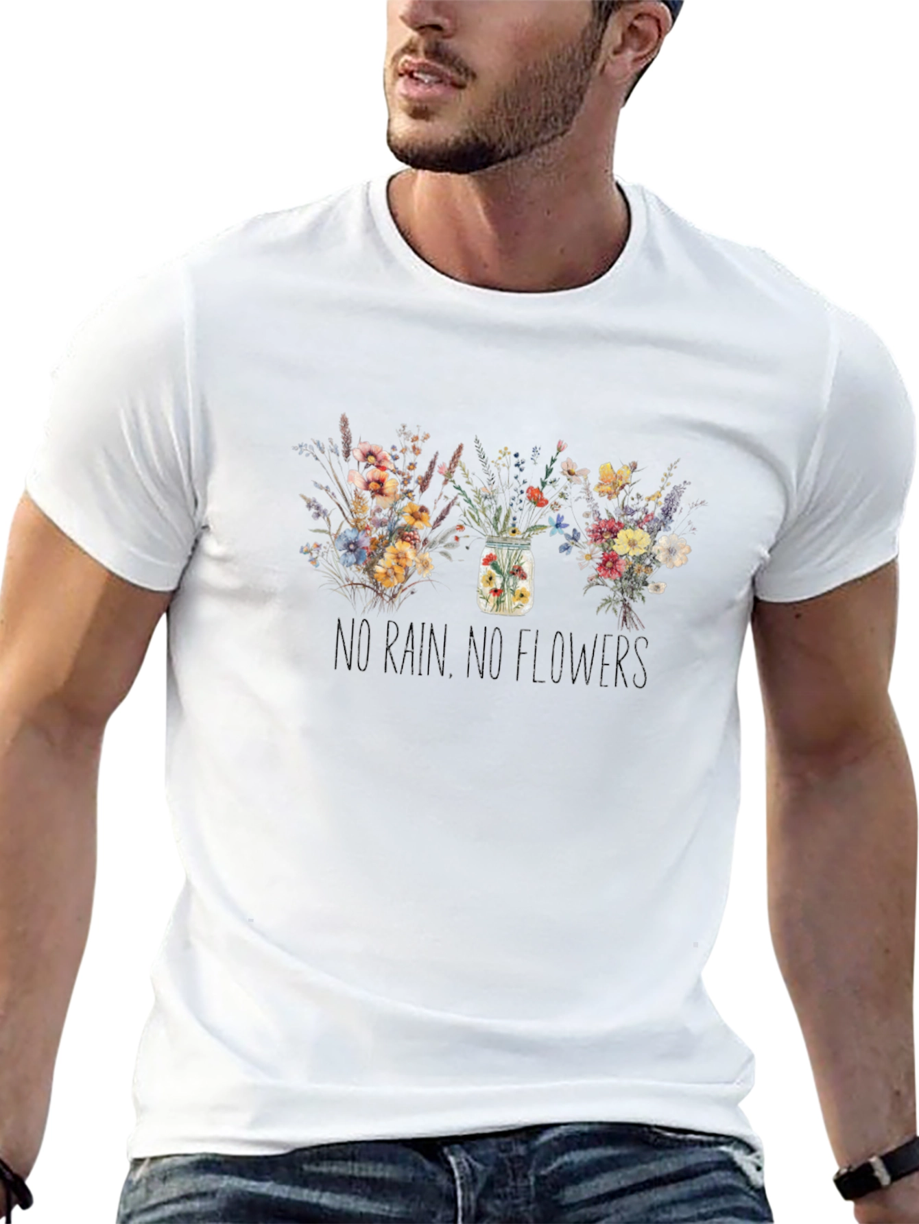 Floral No Rain No Flowers Black T-Shirt